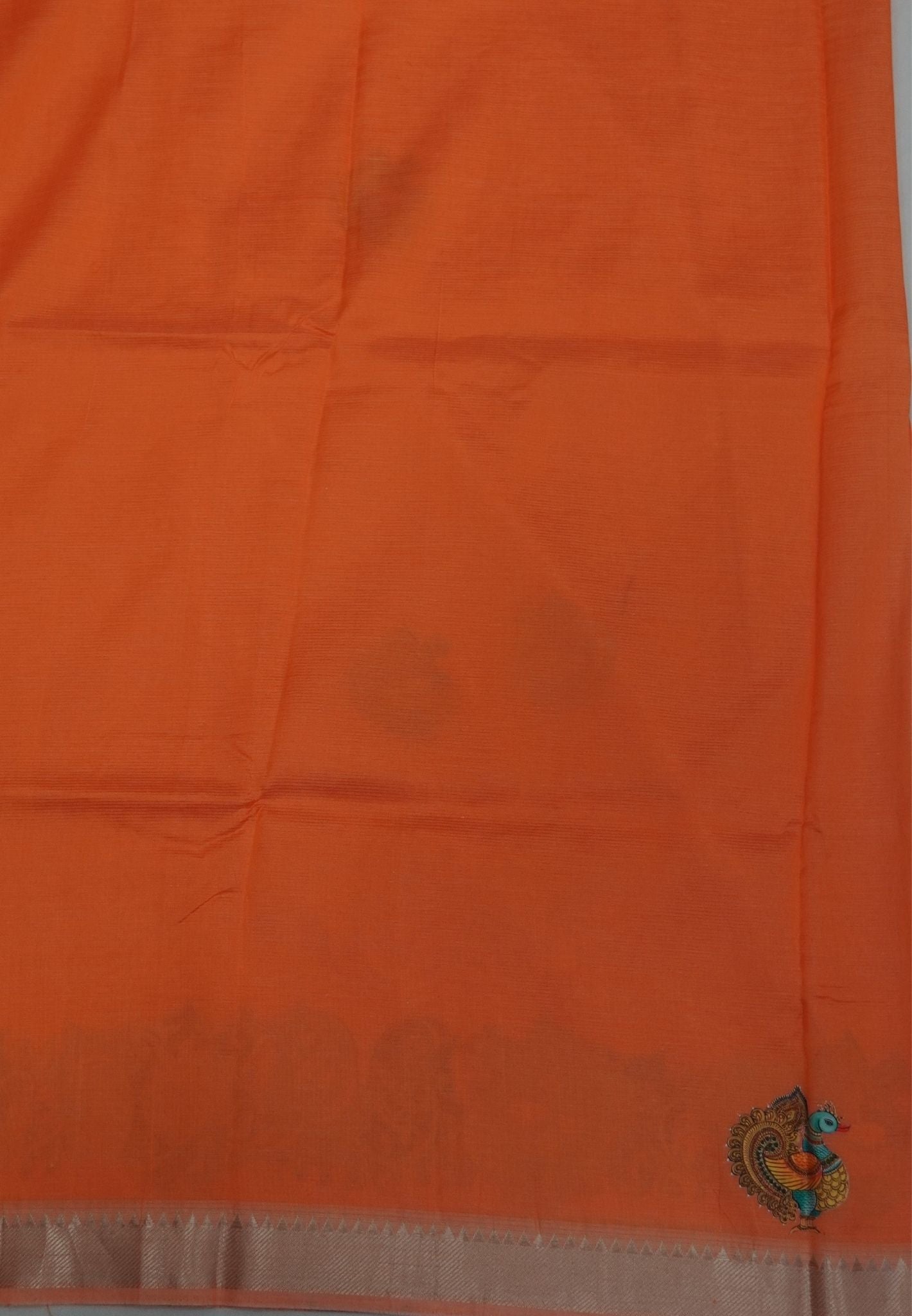 Pure Mangalgiri Silk Saree-Orange with Tanjore Print