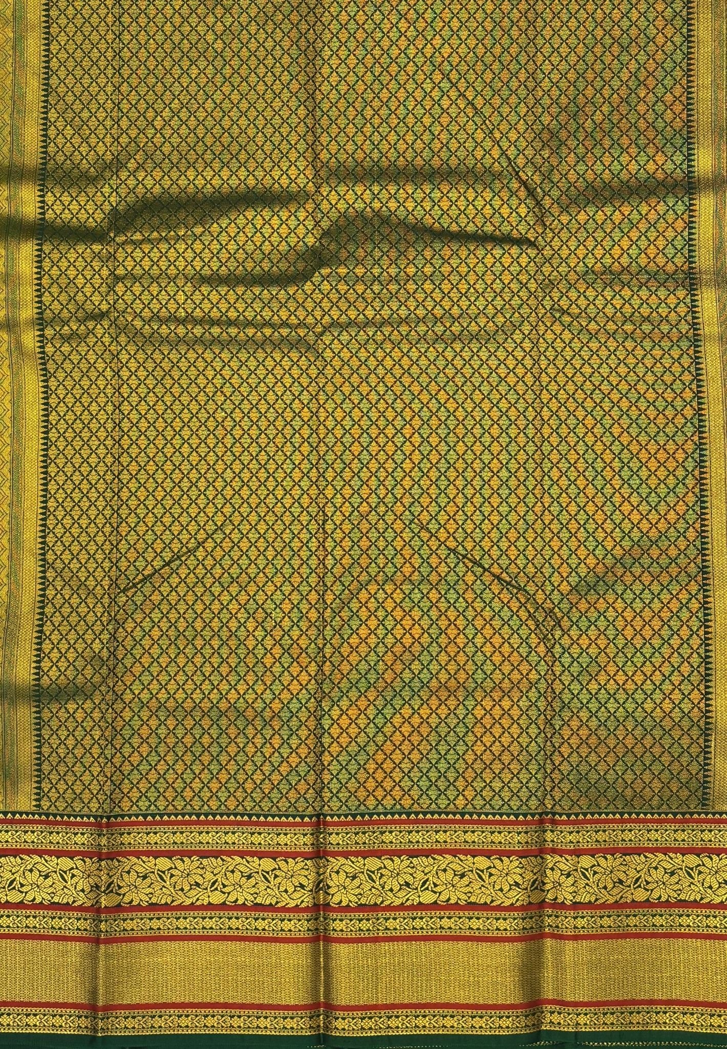 Budget Kanchipuram Saree-Sandal In Floral Zari Panel With Contrast Border