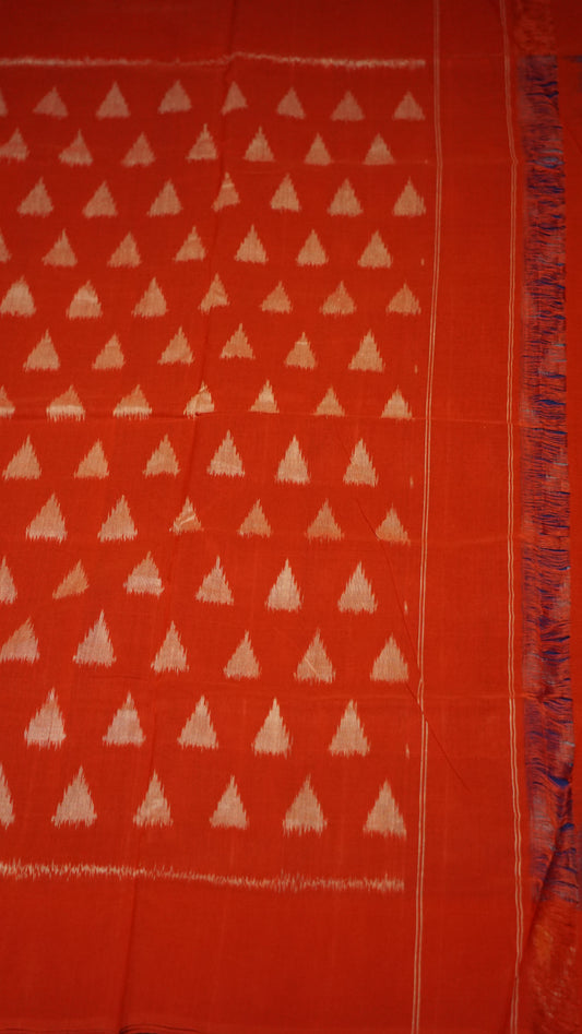 Pochampally Cotton double Ikkat Saree Blue - Red