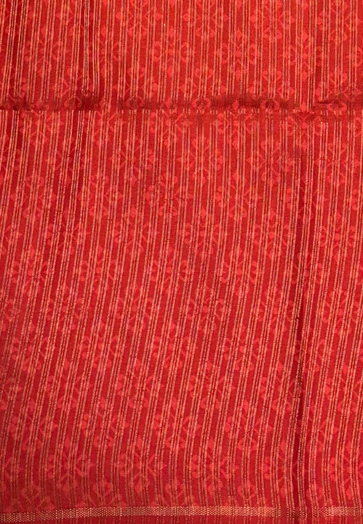 Semi Tussar Saree-Brick Red in Kalamkari Peacock Floral Border