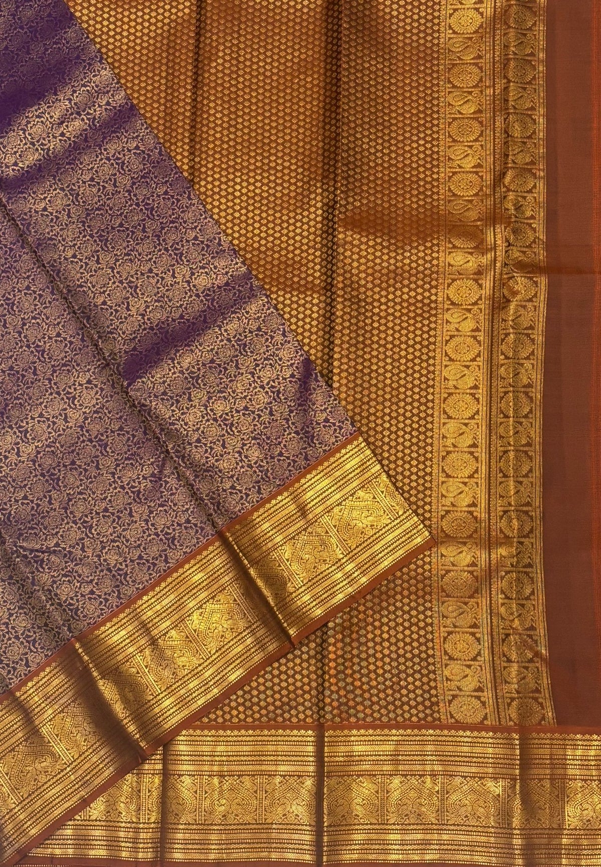 Pure Kanchipuram Silk Saree-Purple with Contrast Border