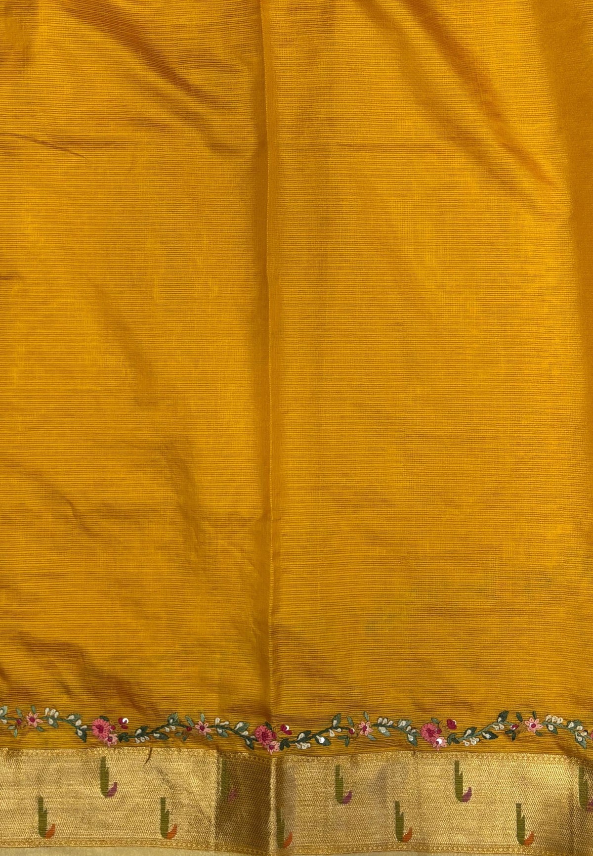 Kota Saree-Mustard In Floral Zari Vine Border