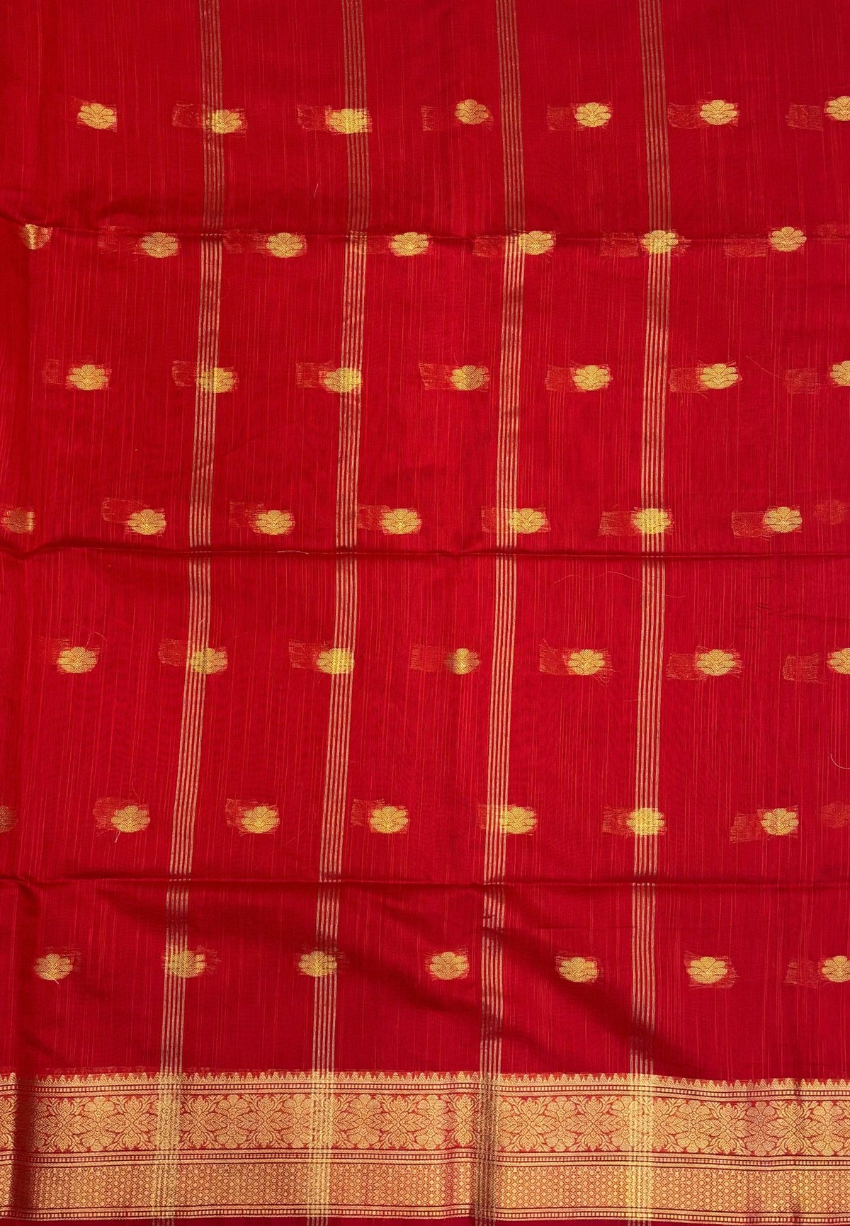 Cotton Saree-Red In Floral Zari Stripe Border