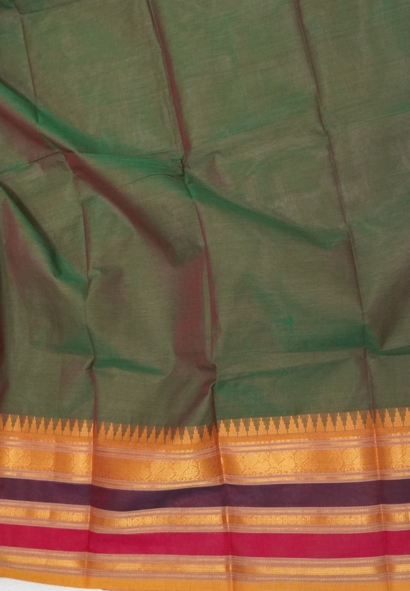 Chettinadu Cotton Saree-Manthulir Green with Varisapet Border