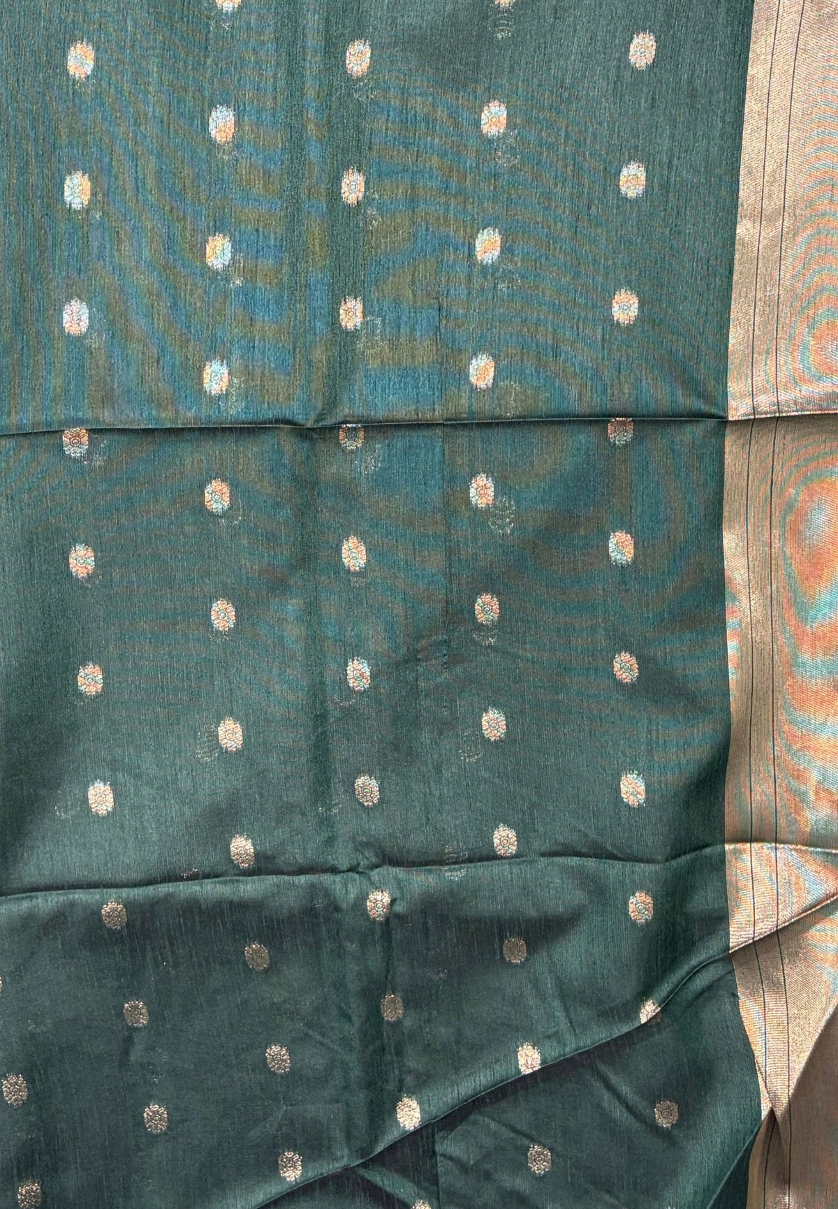 Semi Raw Silk Saree-Bottle Green In Tower Zari Border
