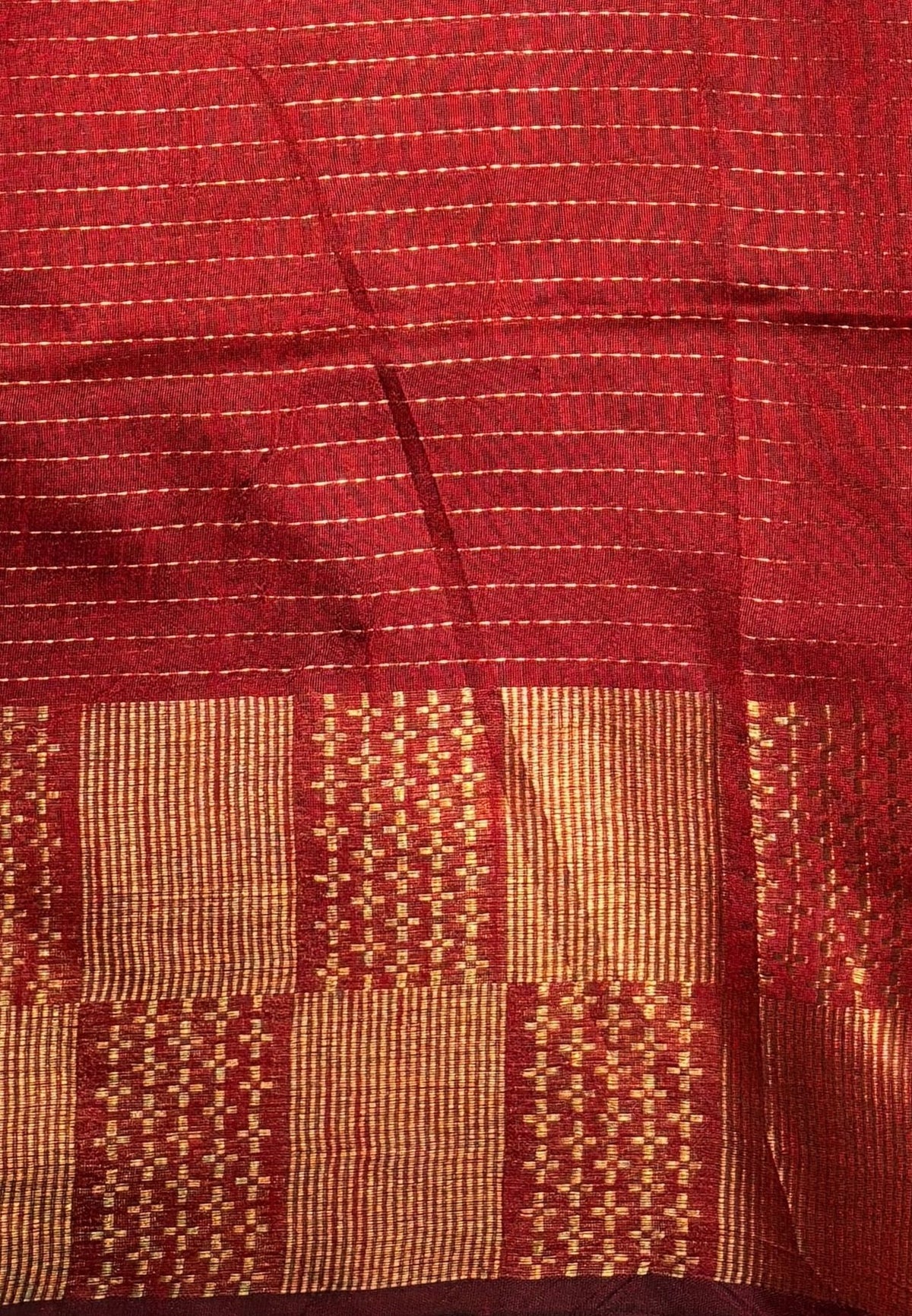 Semi Raw Silk Saree-Olive Green In Checkered Zari With Contrast Border