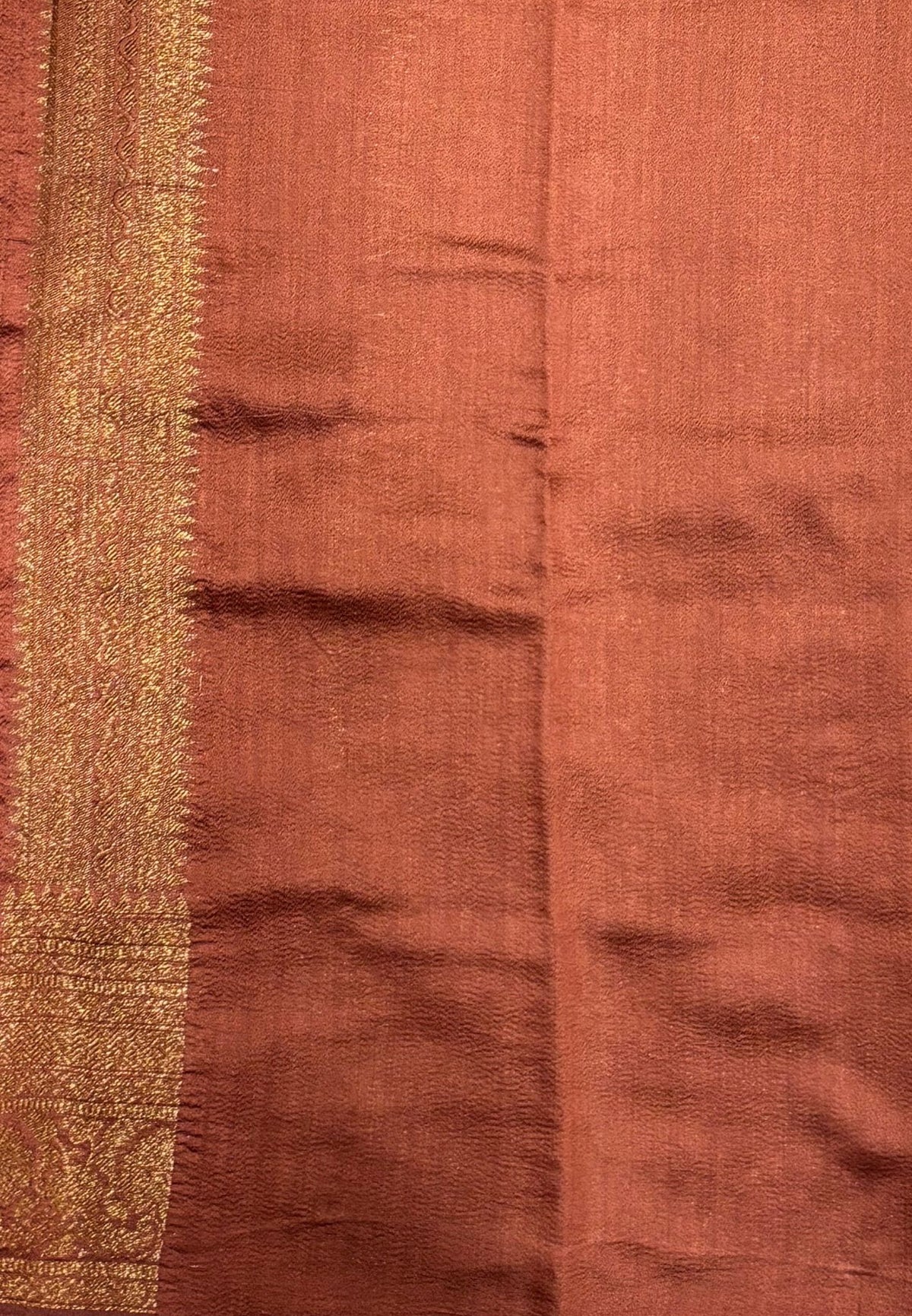 Pure Chinya Silk Saree-Brown In Antique Jaali Brocade Border