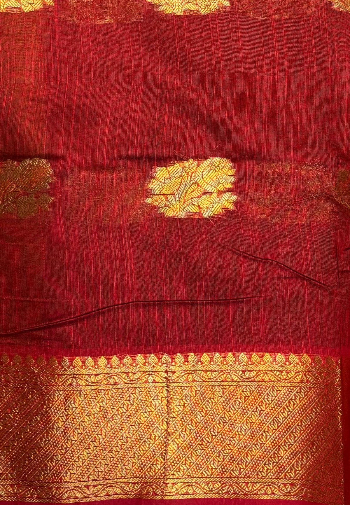 Handloom Silk Cotton Saree-Mustard in Mini Butta Zari Border