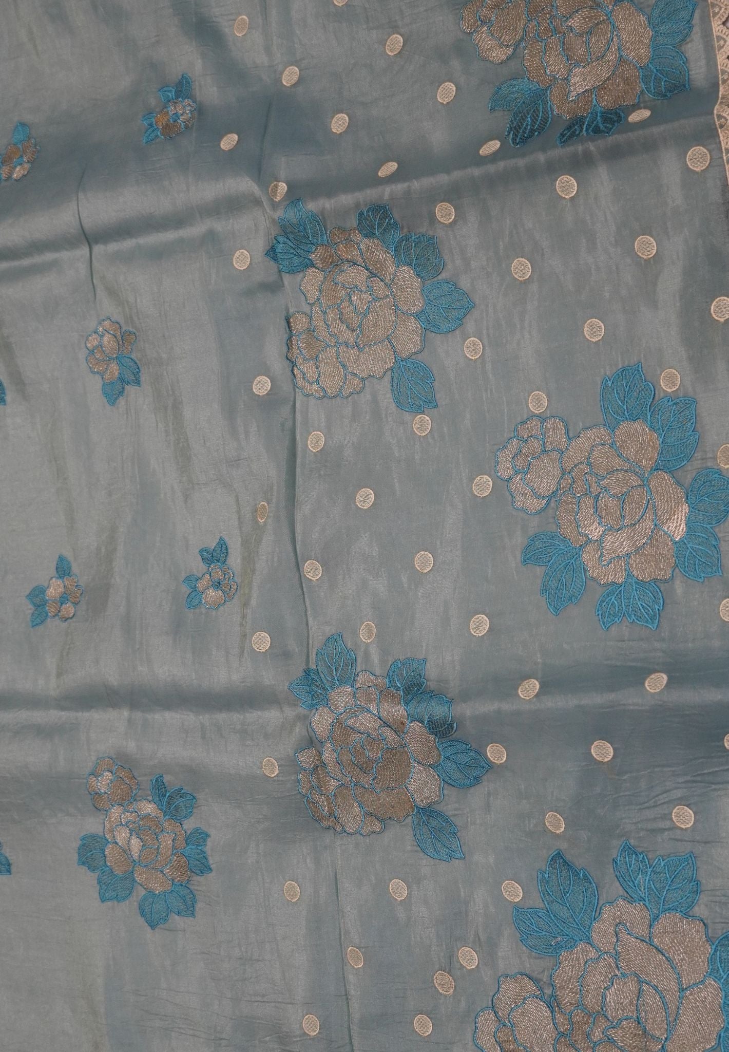 Paper Work Saree - Blue