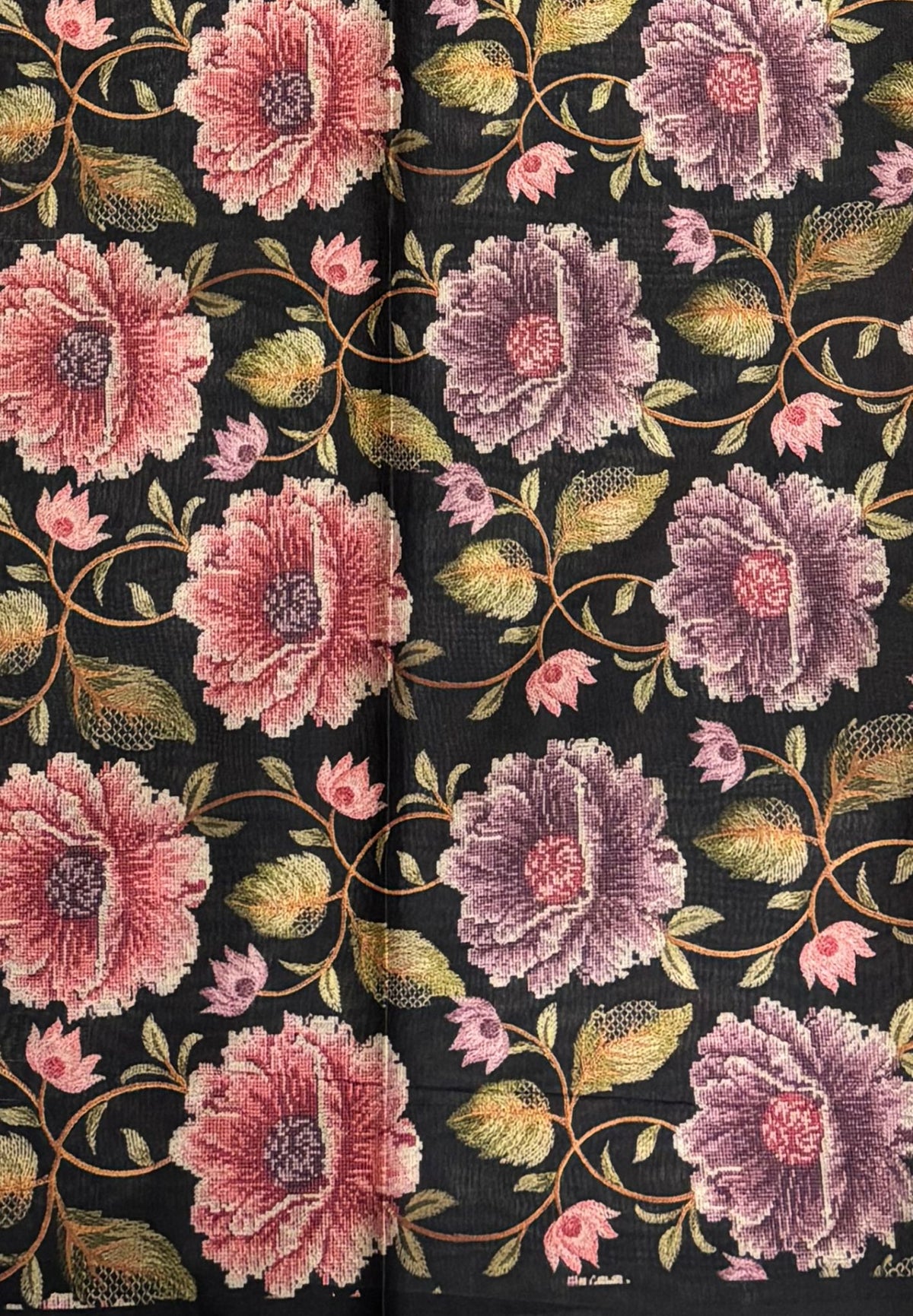 Soft Tussar Saree-Black in Floral Garden Border