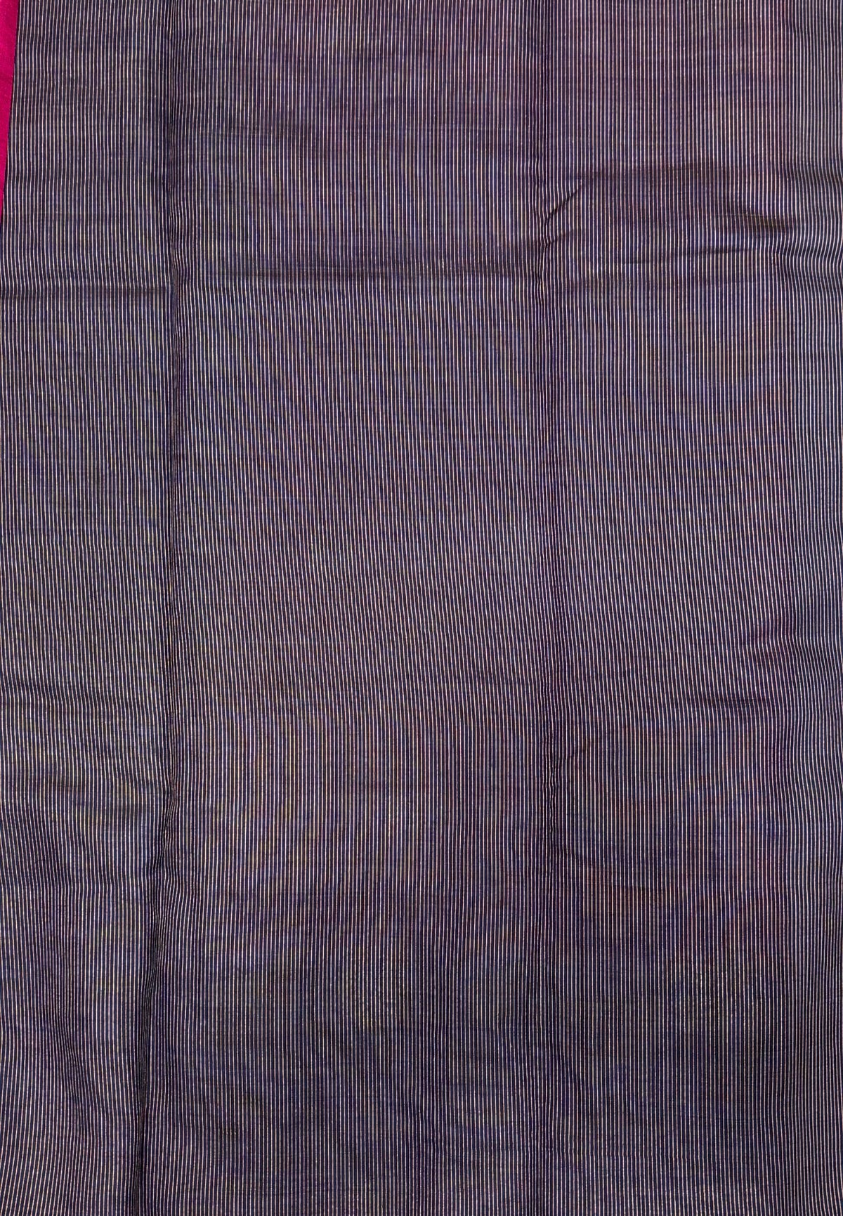 Semi Tussar Saree-Magnta Pink in Traditional Floral Zari Stripe with Contrast Border