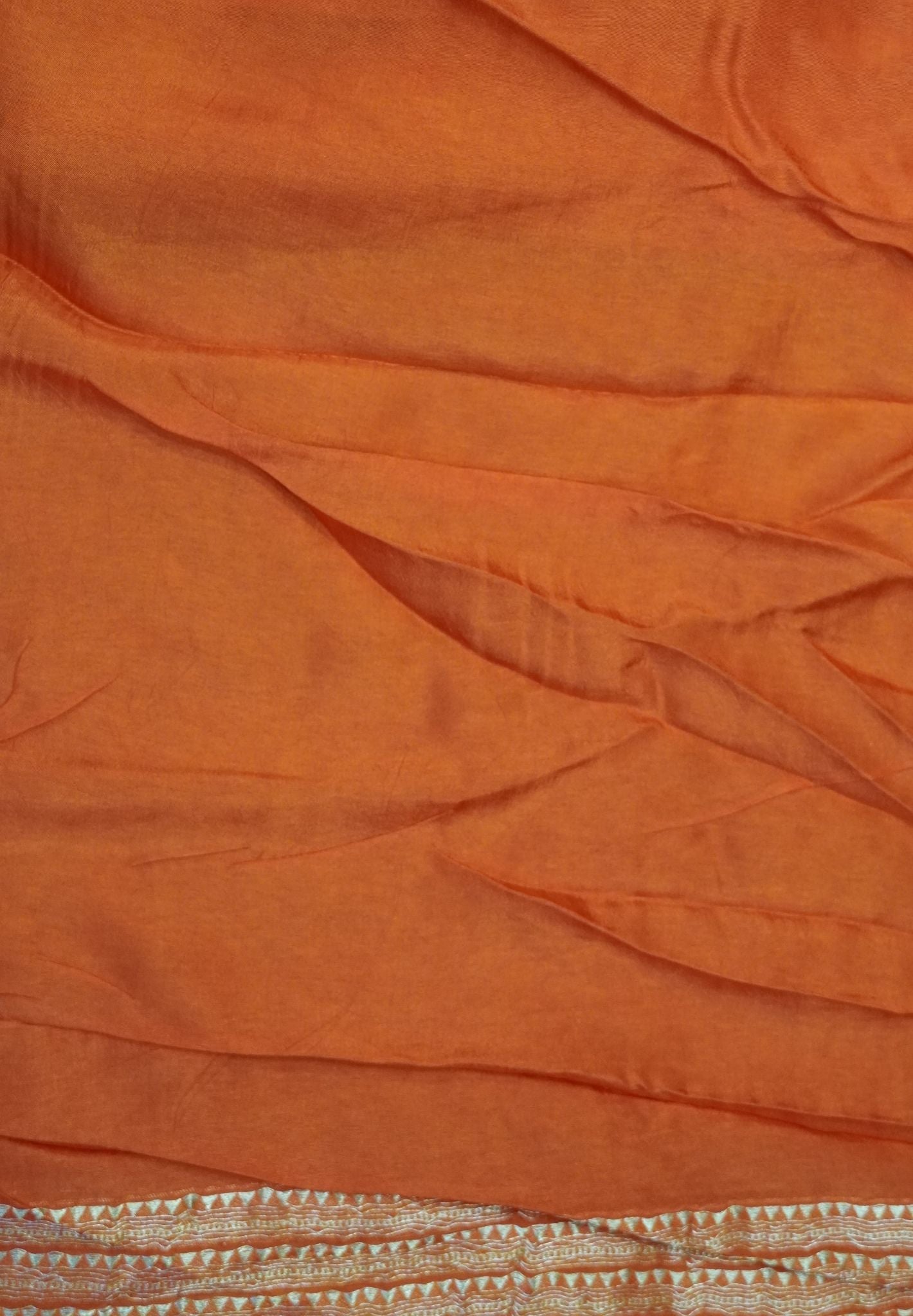 Satin Tussar Saree-Orange with Checked Elephant Border