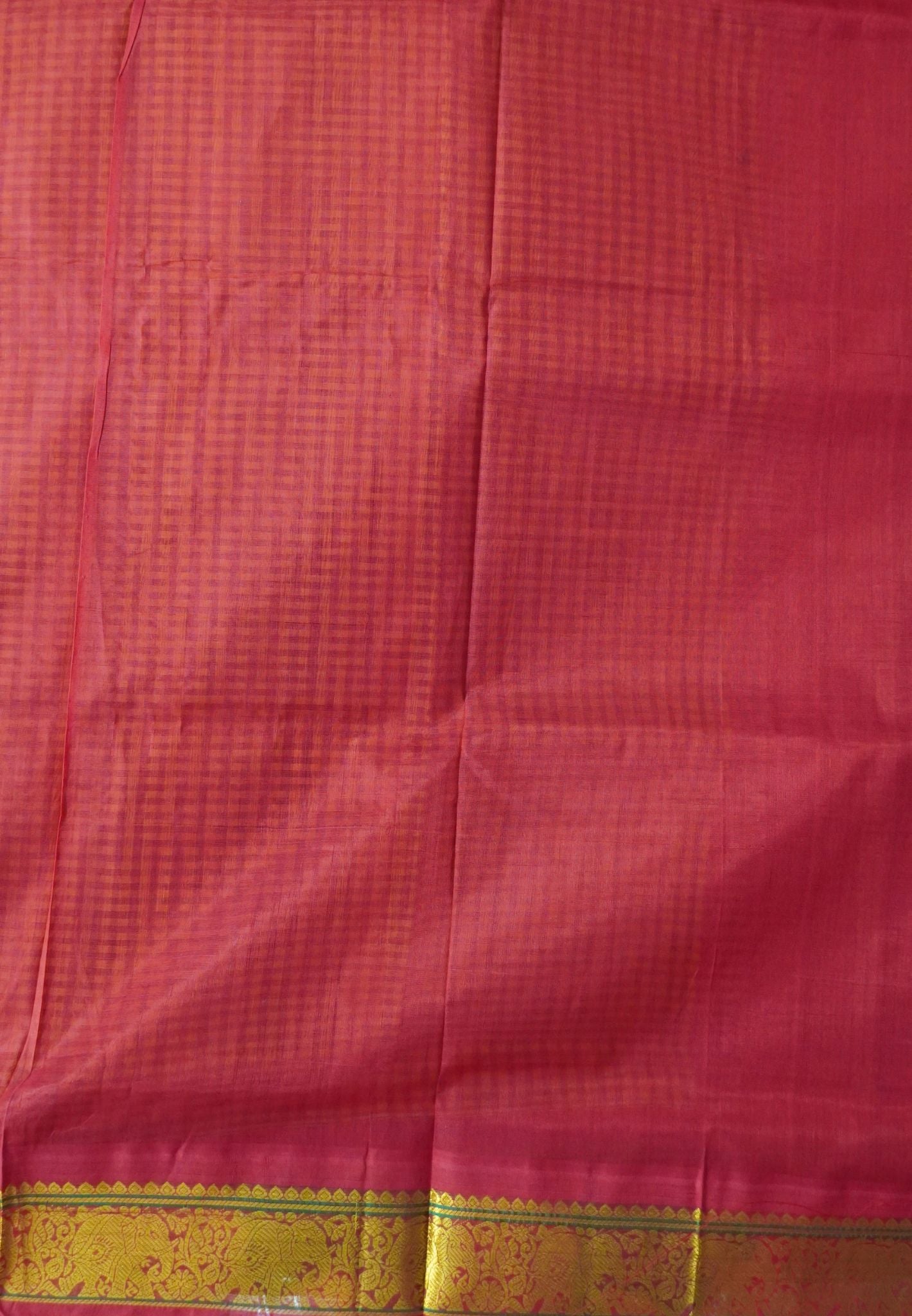 Pure Silk Cotton Saree-Mustard with Red Border