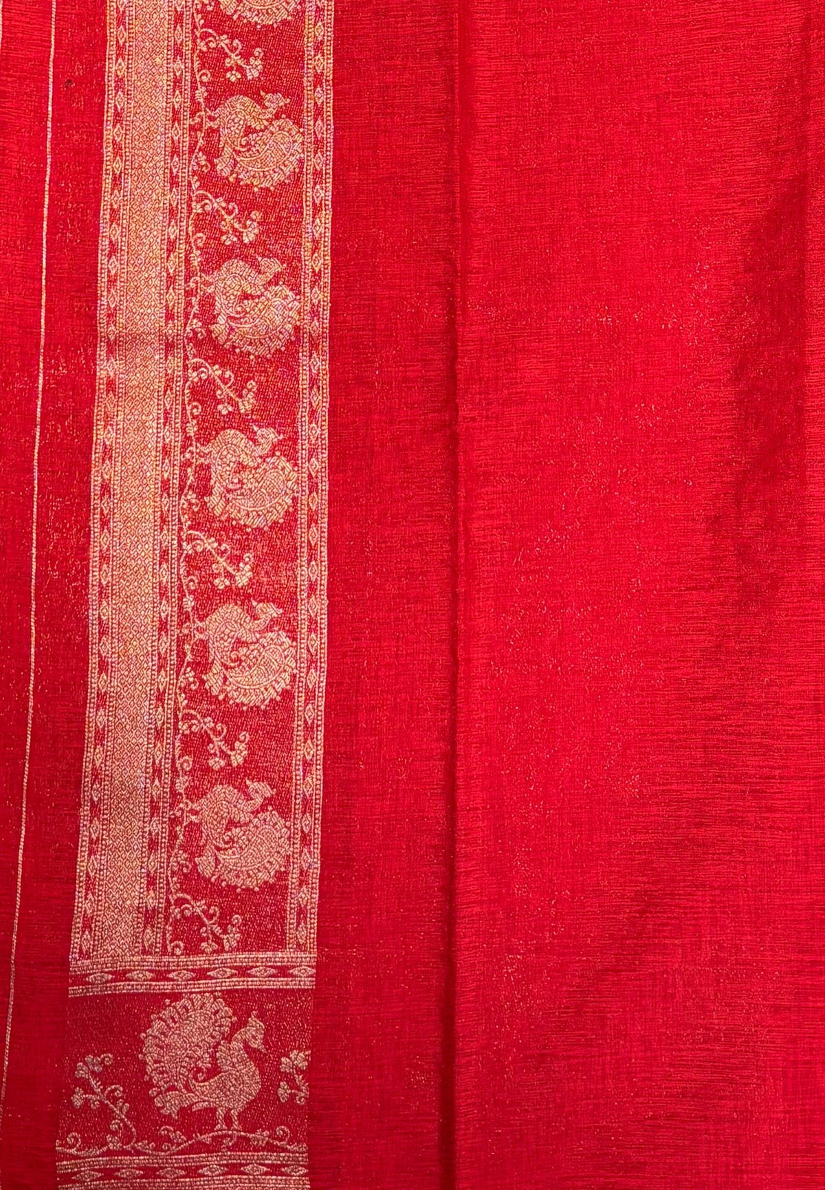 Tussar Linen Saree-Green in Traditional Peacock Floral Zari with Contrast Border
