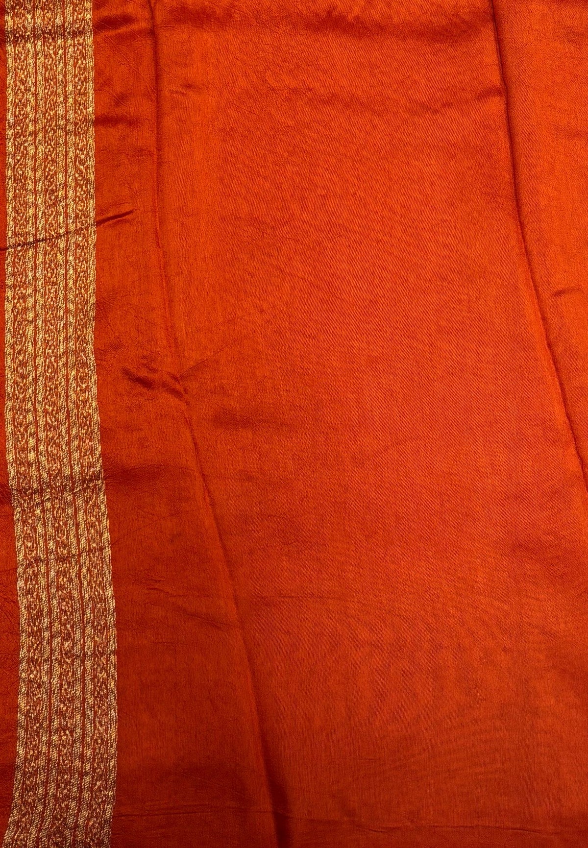 Banarasi Tussar Saree-Rust Orange in Floral Brocade Zari Border