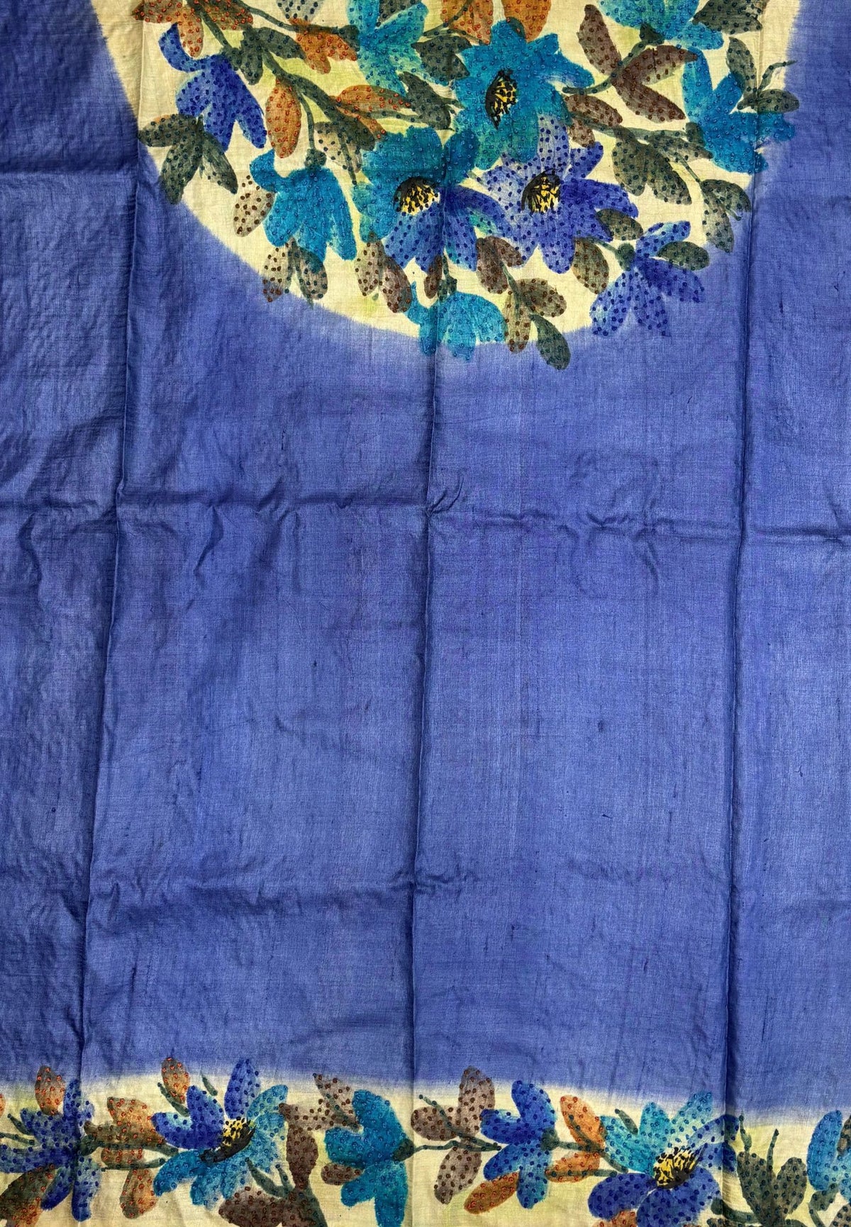 Pure Tussar Saree-Blue In Stripe French Knot Border