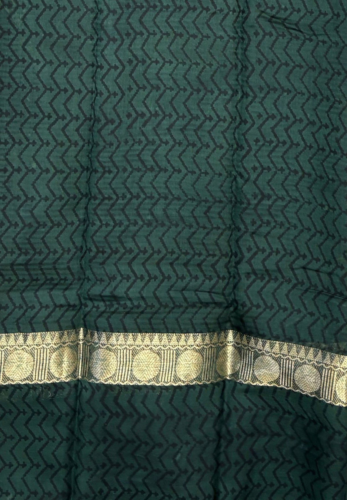 Pure Chanderi Saree-Green In Linear Zari Border