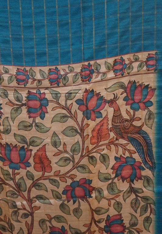 Semi Tussar Saree - Blue