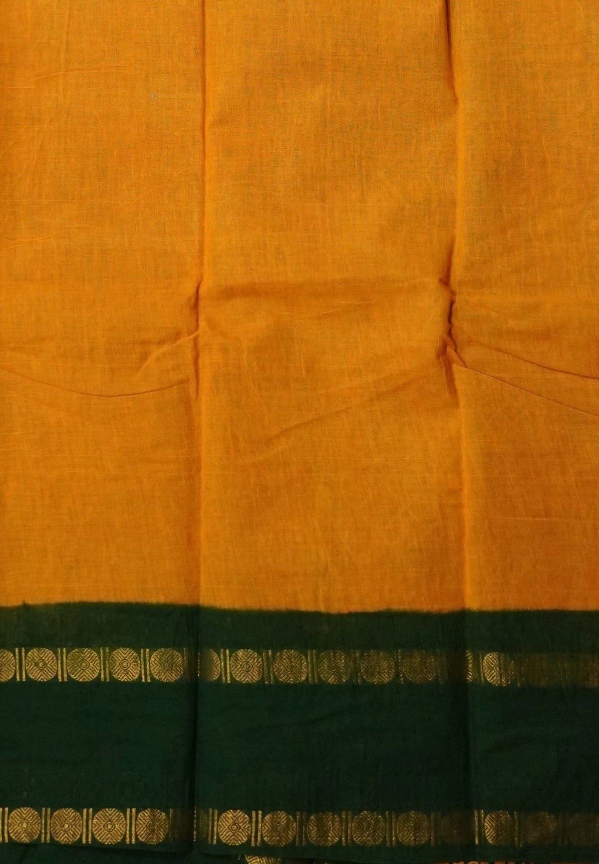 Sungudi Cotton Saree-Tumeric Yellow with Contrast Retapet Border in Kolam Pattern