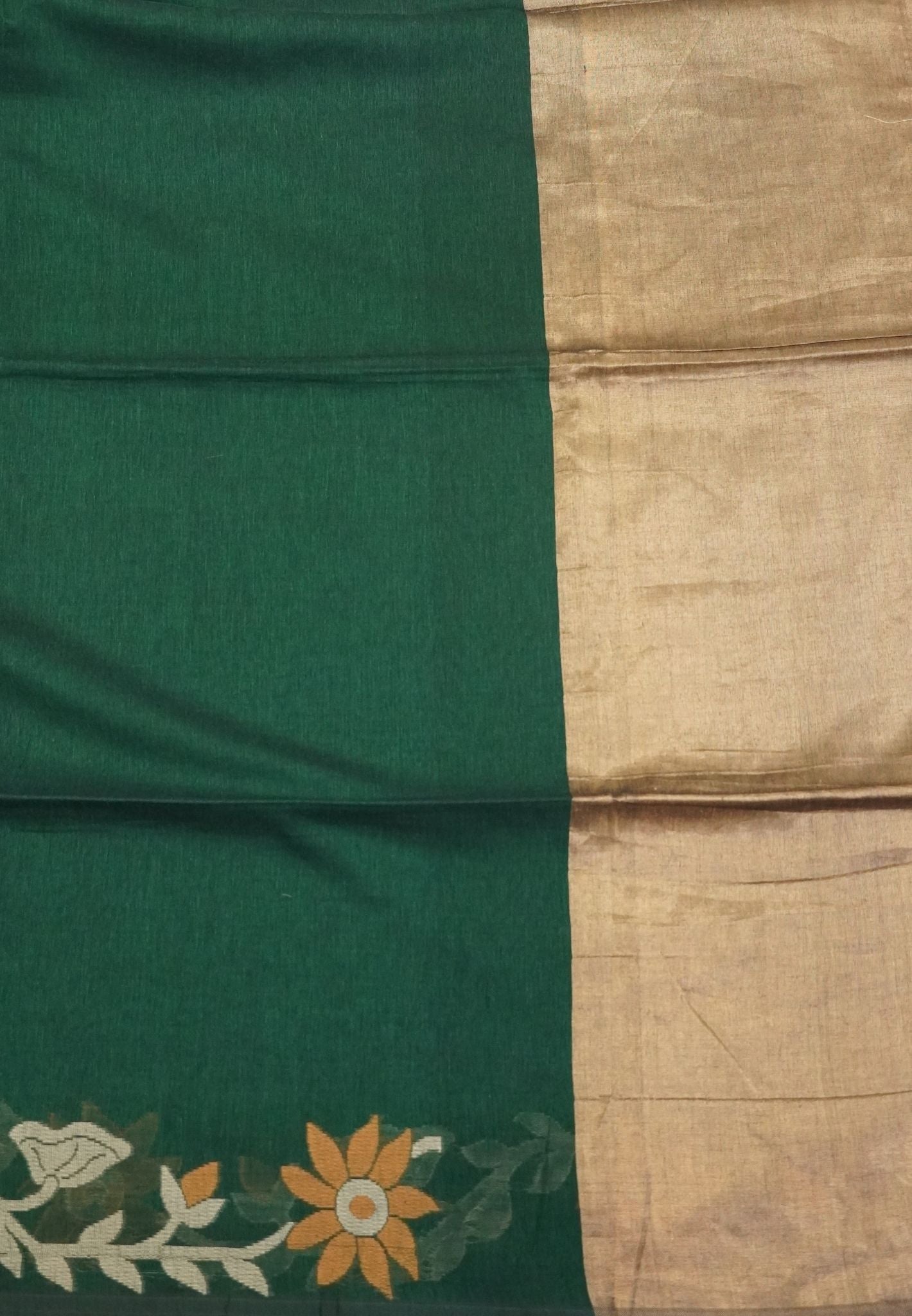 Handloom Cotton Saree-Green Jamdhani Border