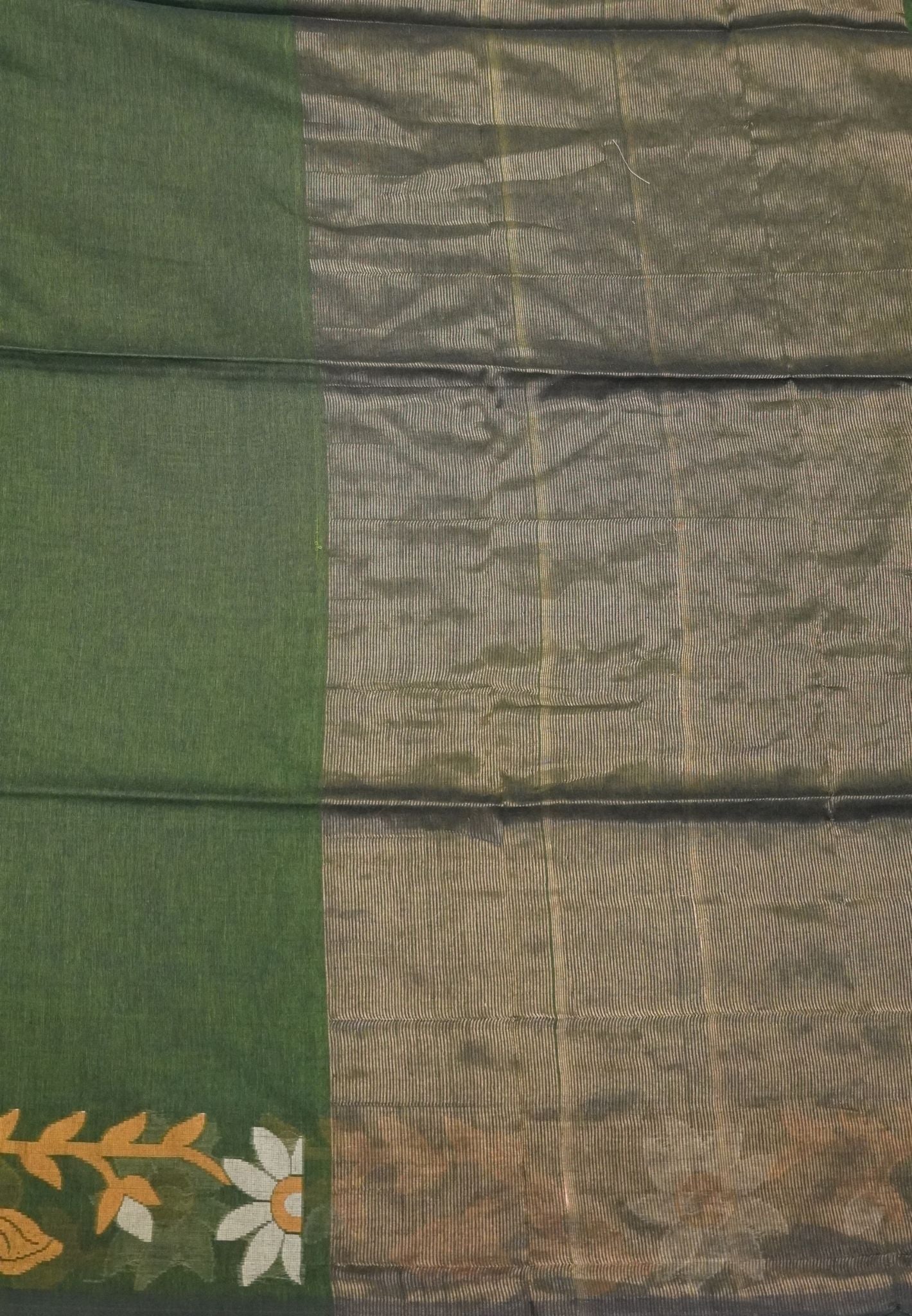 Handloom Cotton Saree- Sage green Jamdhani Border