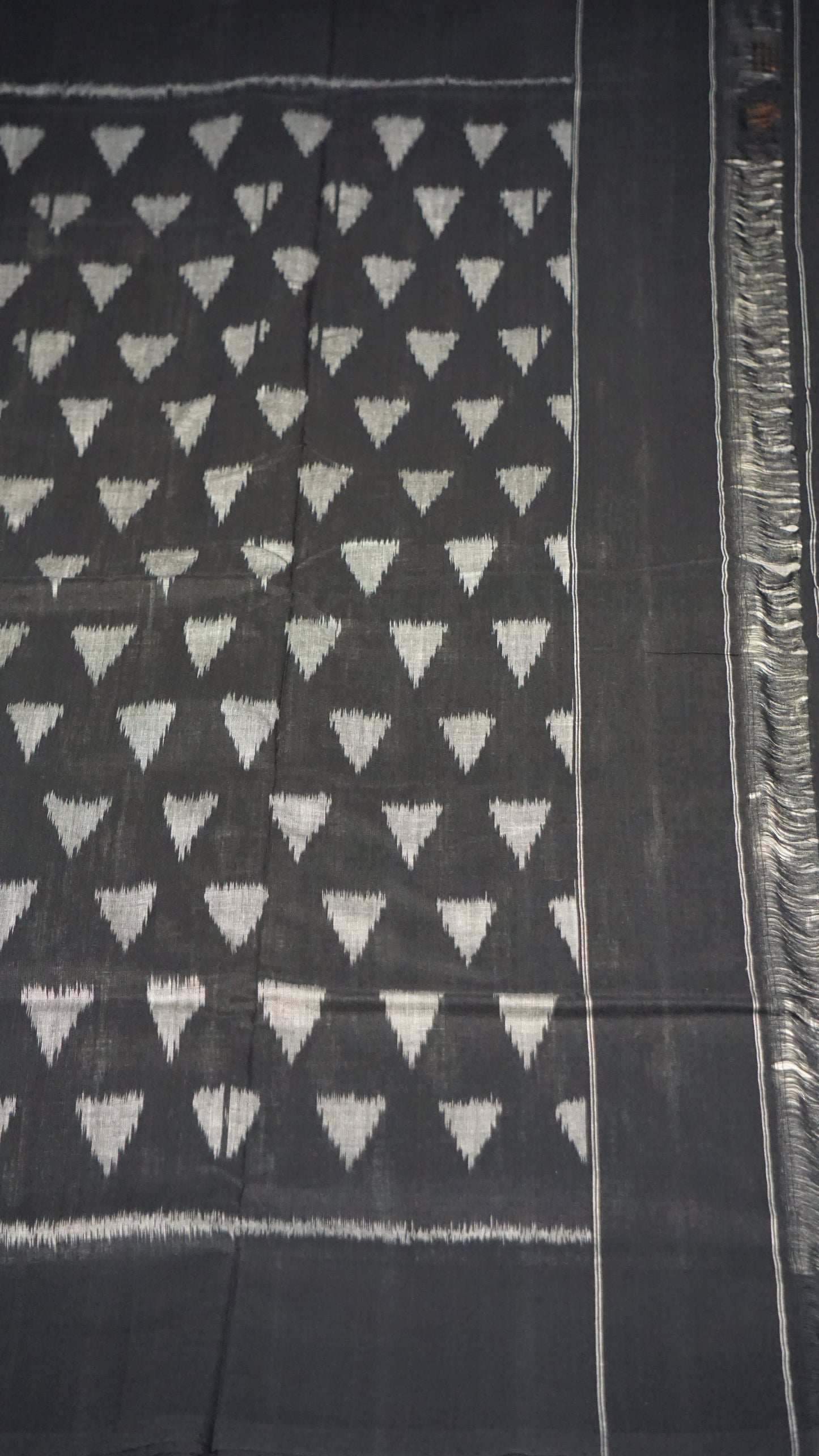 Pochampally Cotton double Ikkat Saree Grey - White