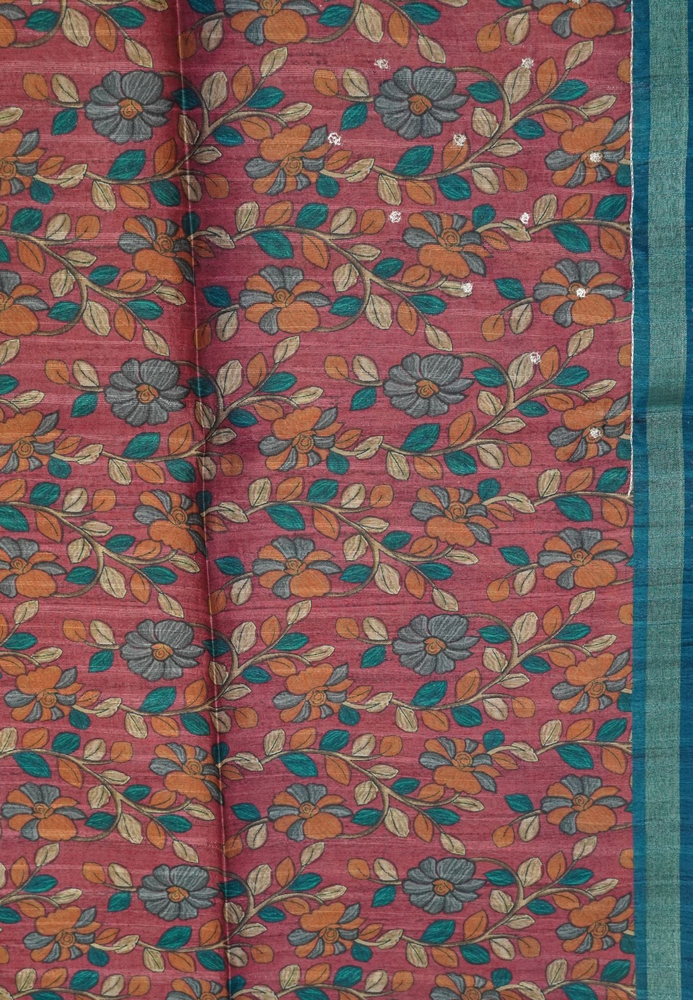 Semi Tussar Saree - Mayil Katch Work Peacock Blue