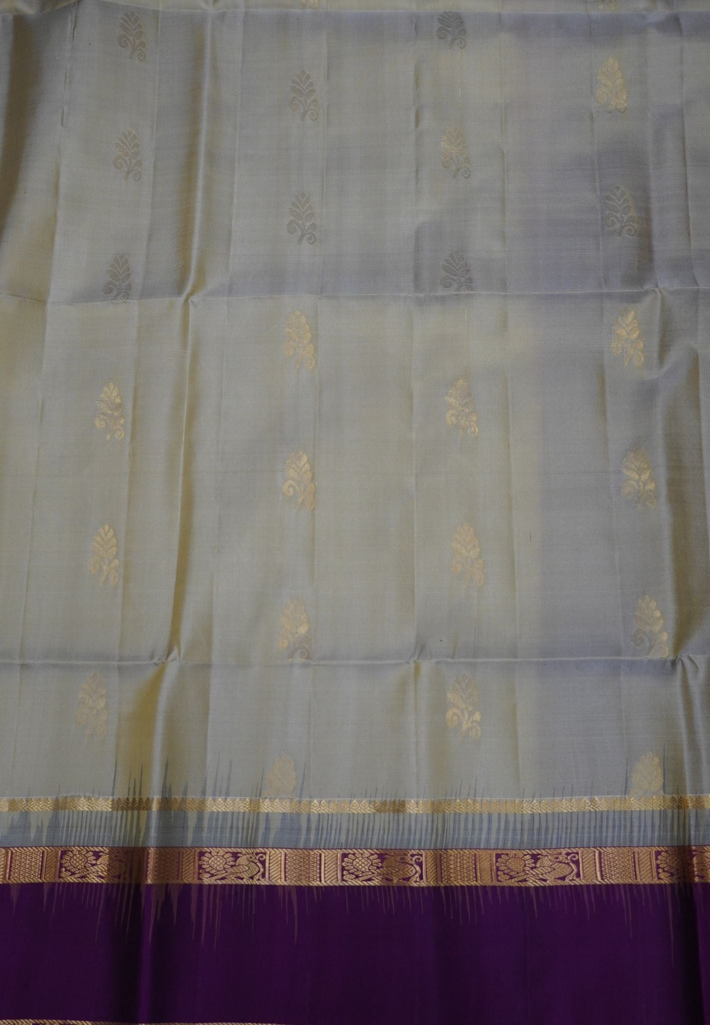 Pure Kanchipuram Silk Saree with Contrast Retapet Border Beige-Wine