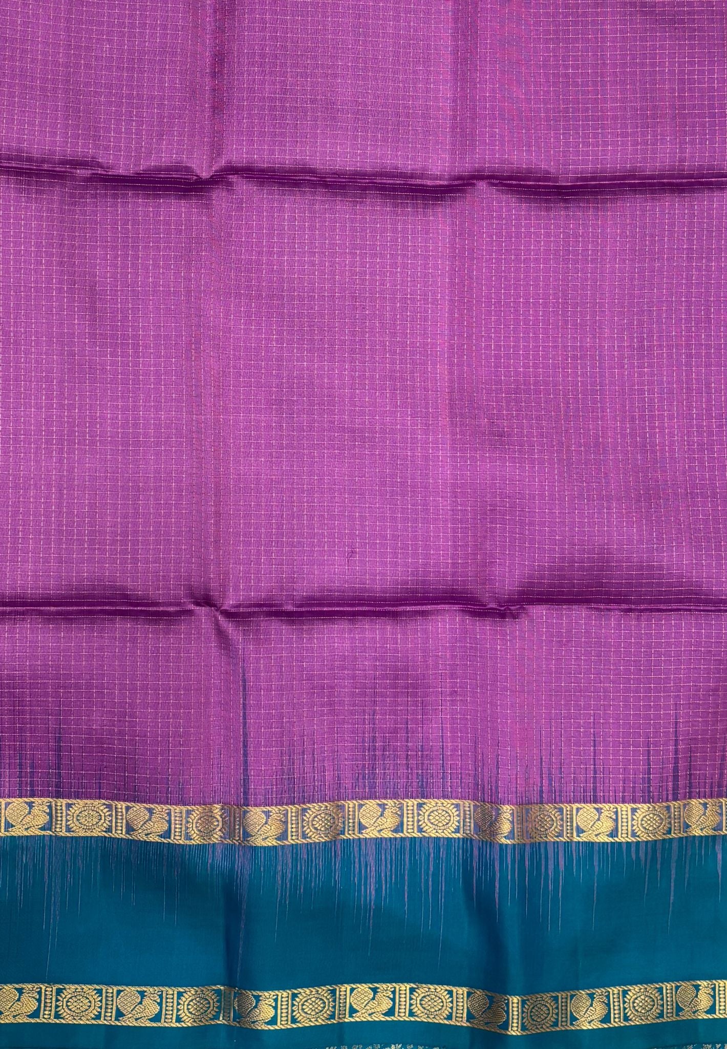 Pure Kanchipuram Silk Saree-Purple in Zari Checks with Contrast Retapet Border