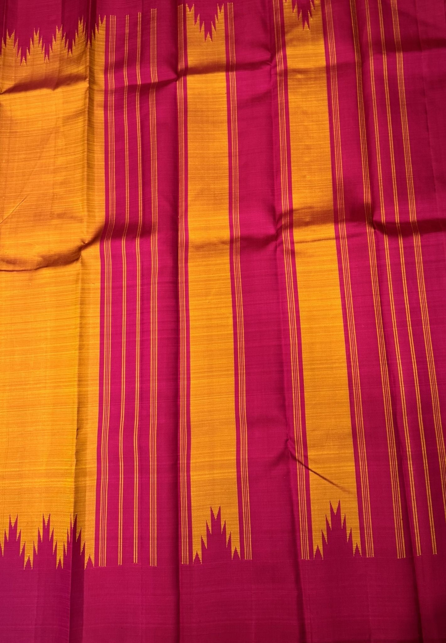 Pure Kanchipuram Silk Saree -Temple Tower -Golden Yellow