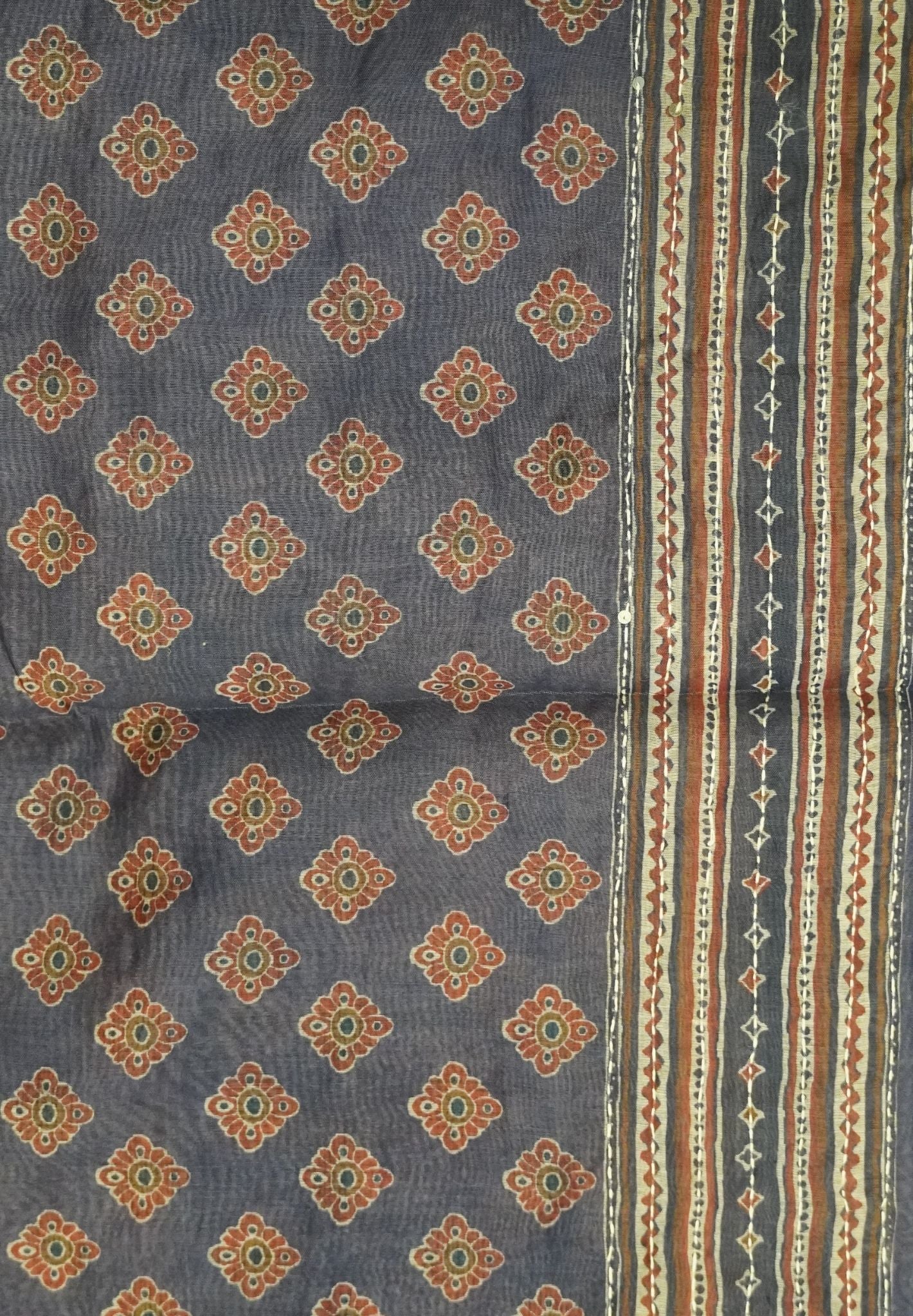 Chanderi Saree -Violet with Kantha Work