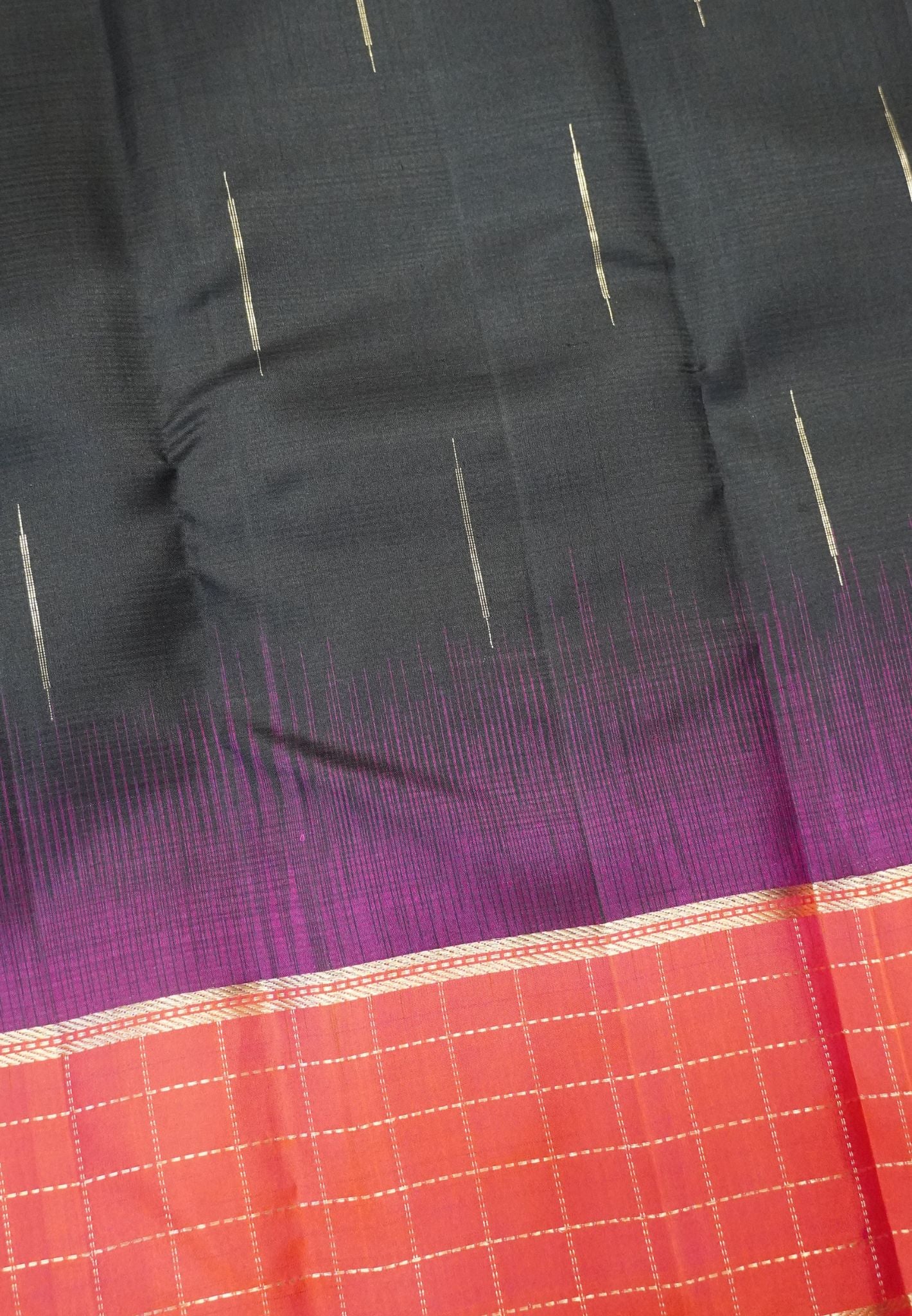 Pure Kanchipuram Silk Saree-Black with Zari Checks Border