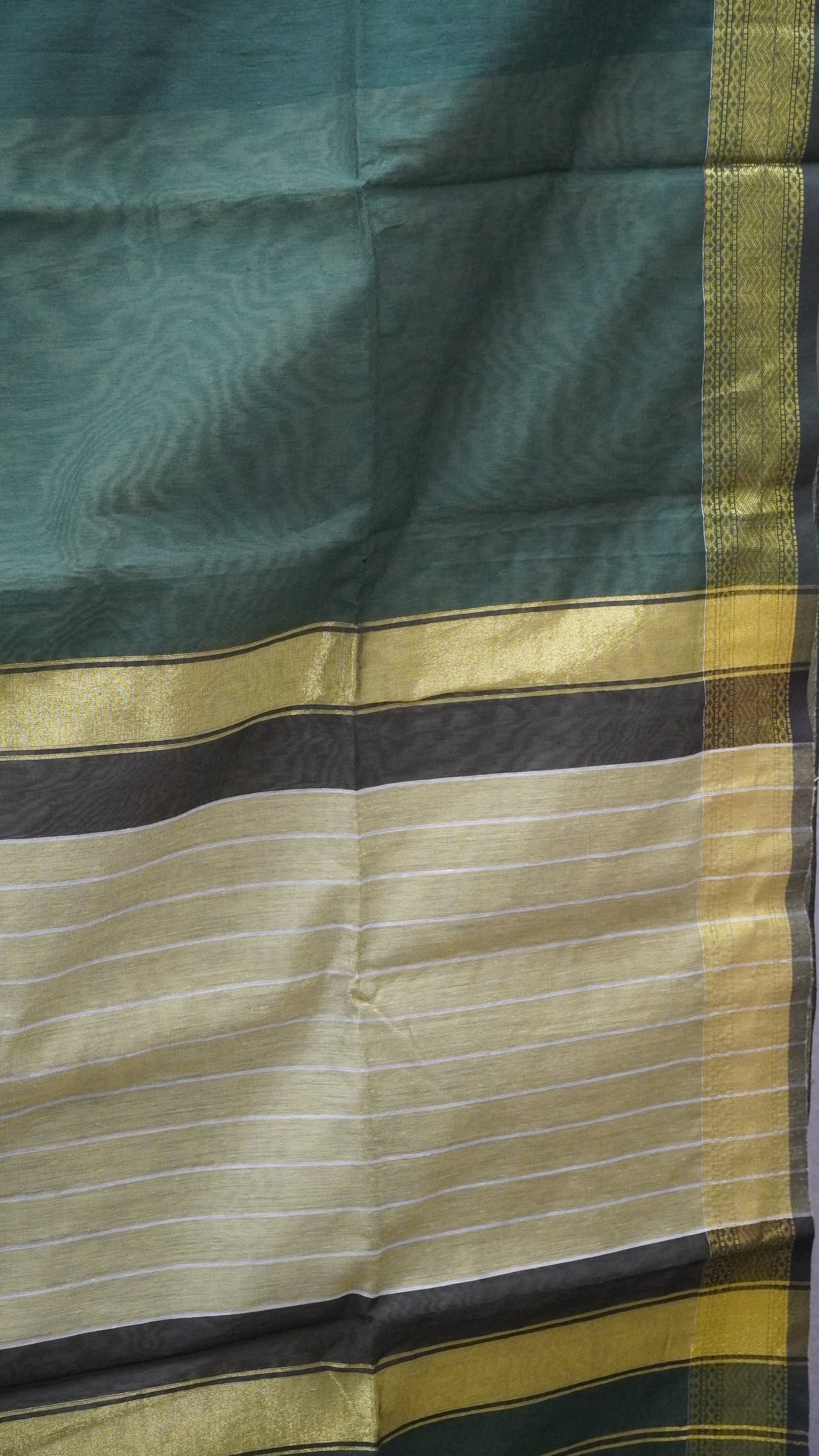 Maheswari Cotton Saree Plain-Bottle Green