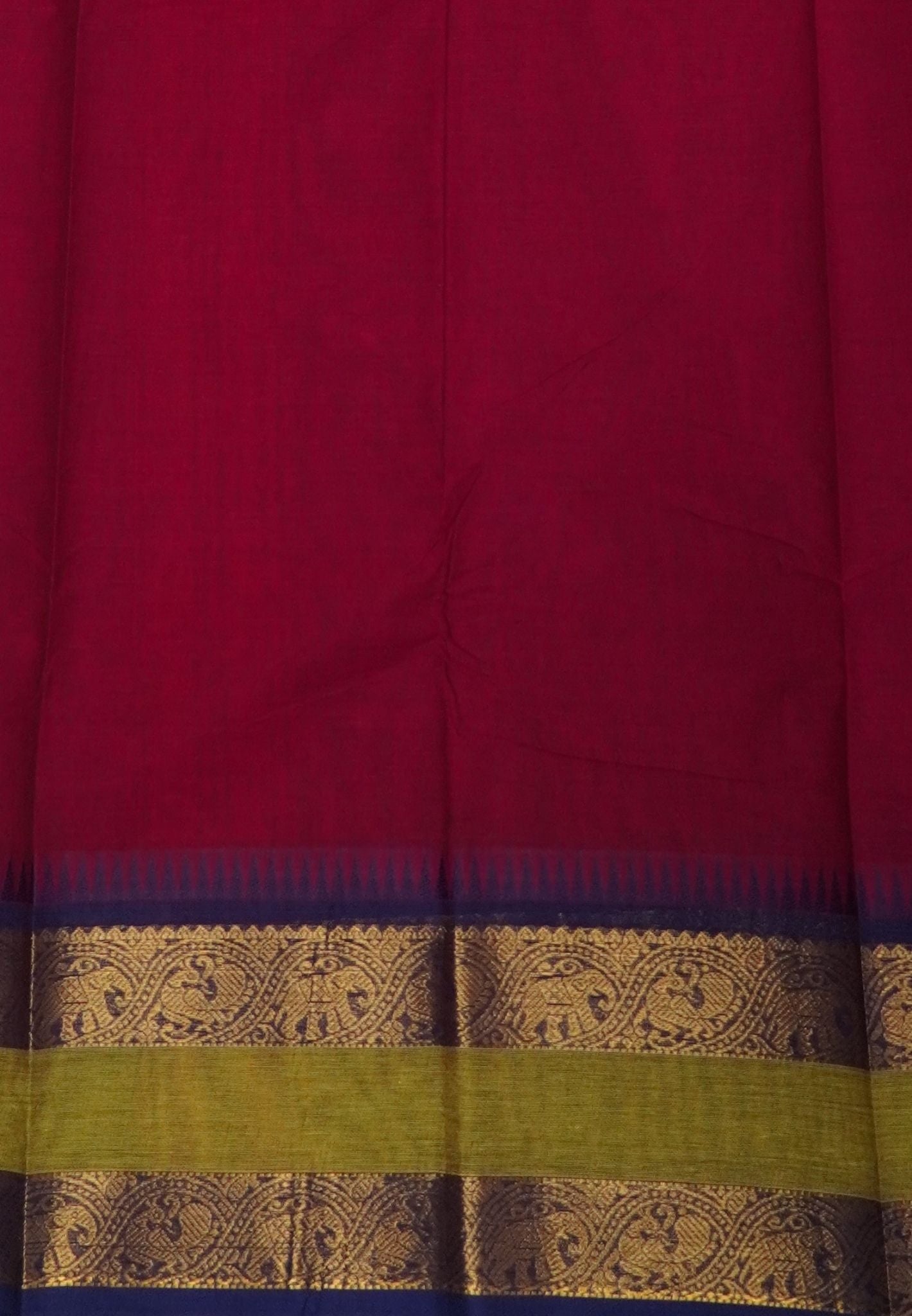 Chettinadu Cotton Saree-Magenta with Contrast Elephant Border