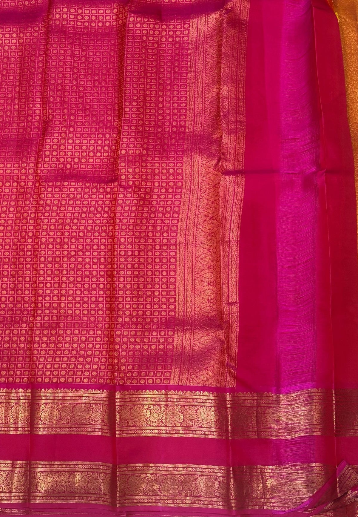 Pure Kanchipuram Silk Saree-Traditional Yelowish Orange with Contrast Border
