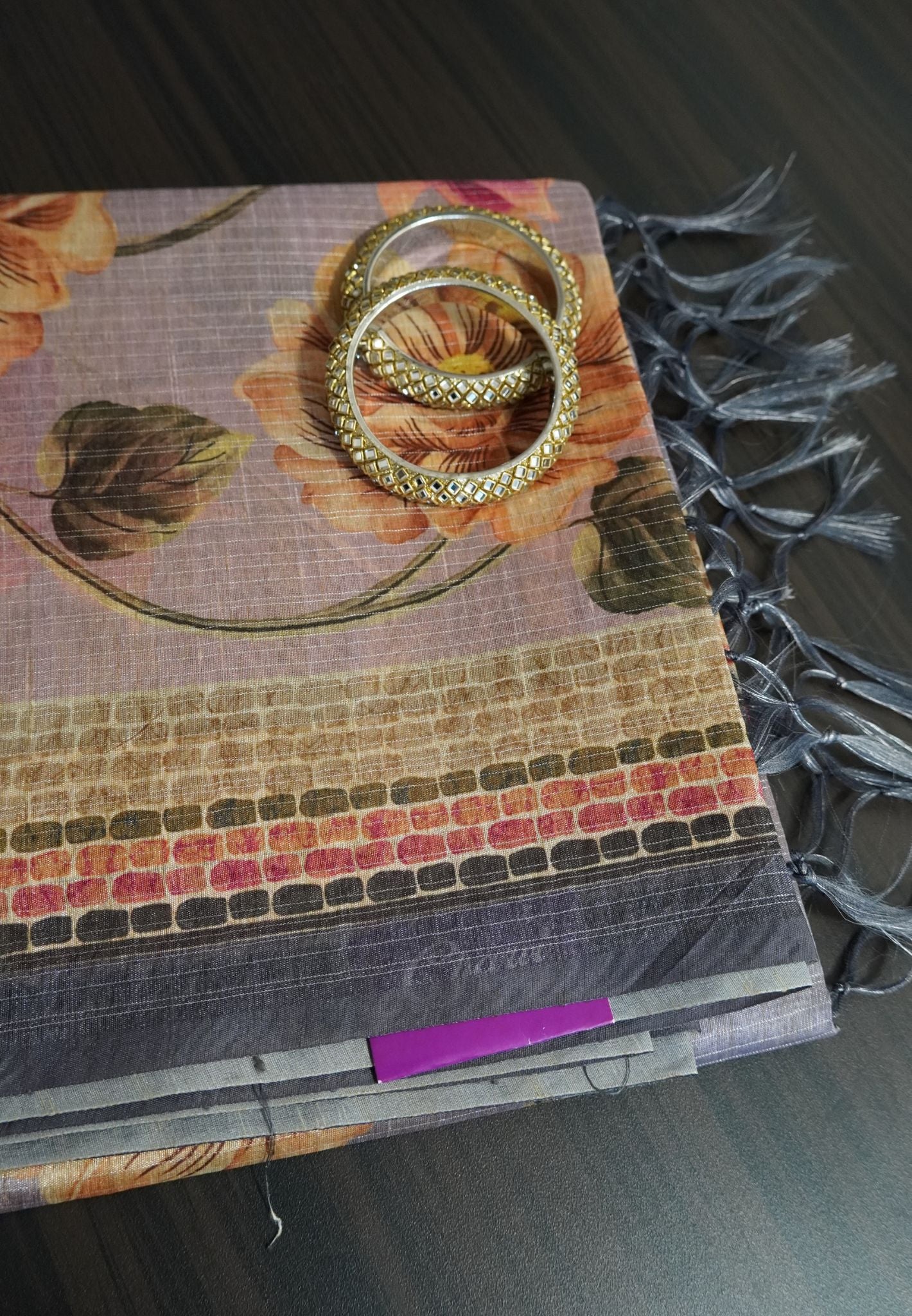Bhagalpur Tussar - Floral Pattern Purple