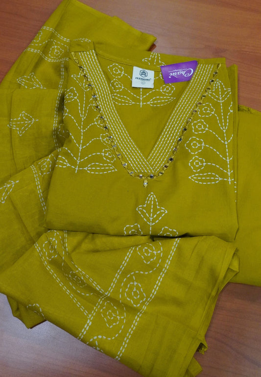 3 Pcs Set Kurti - Lime Green