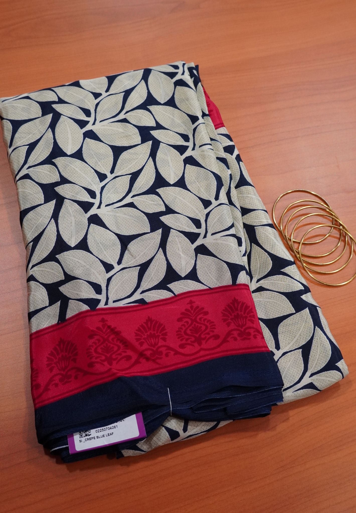 Crepe Saree - Blue Leaf
