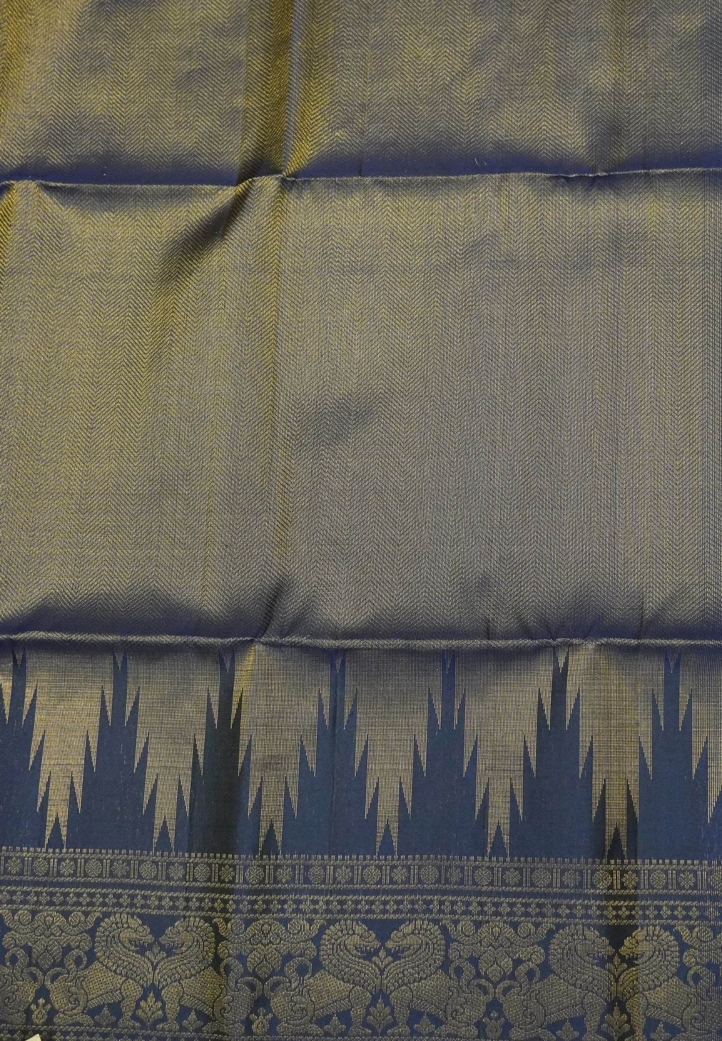 Pure Soft Silk Saree-Navy Blue Brocade Weaving with Temple Border