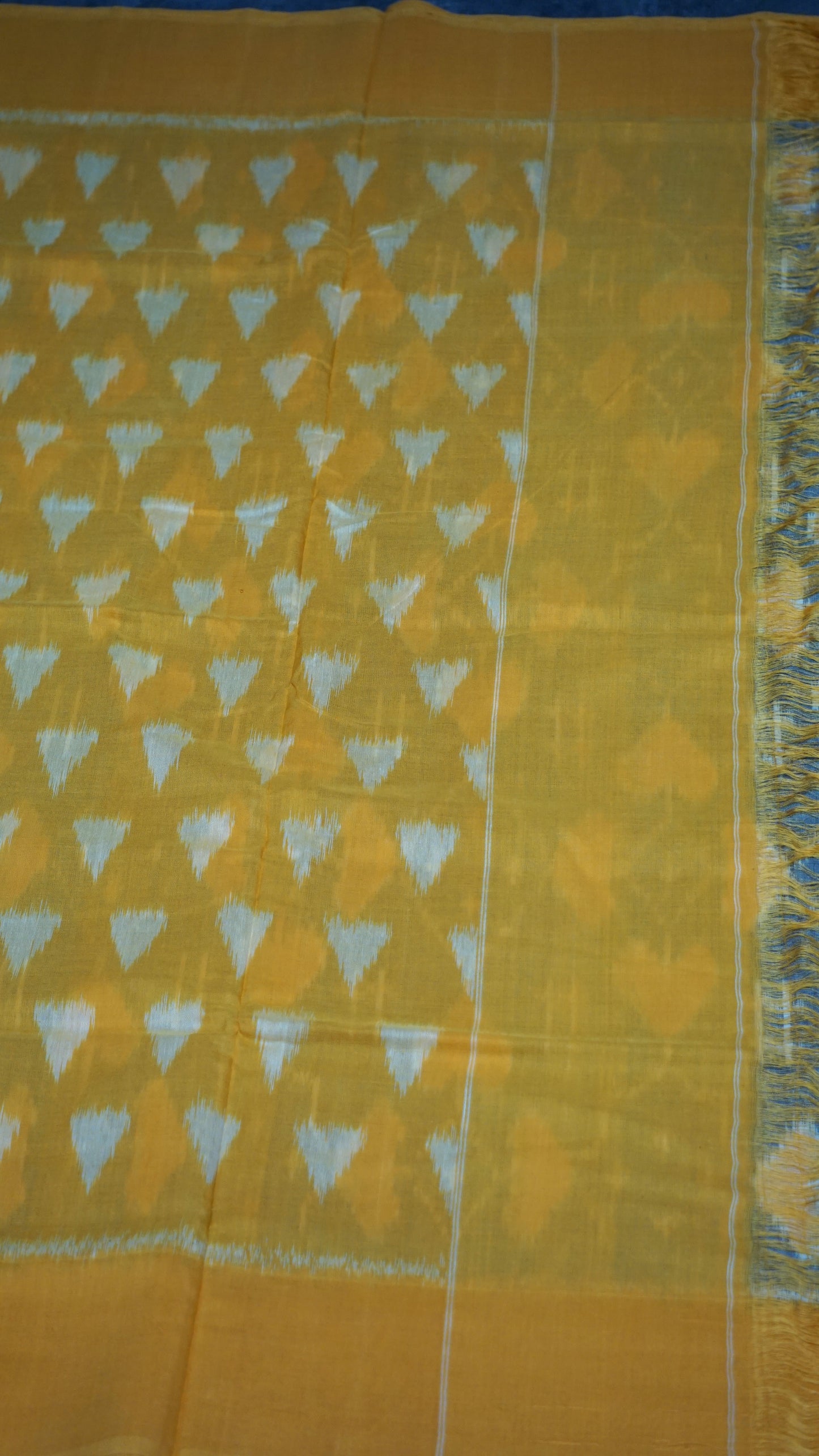 Pochampally Cotton double Ikkat Saree Grey - Mustard
