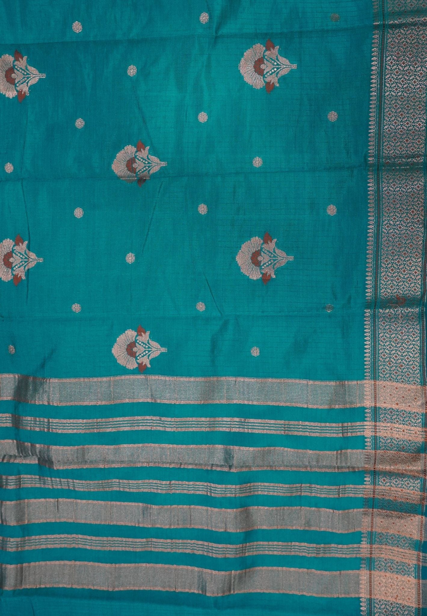Semi Tussar Saree-Ramar Blue with Floral Zari Motif