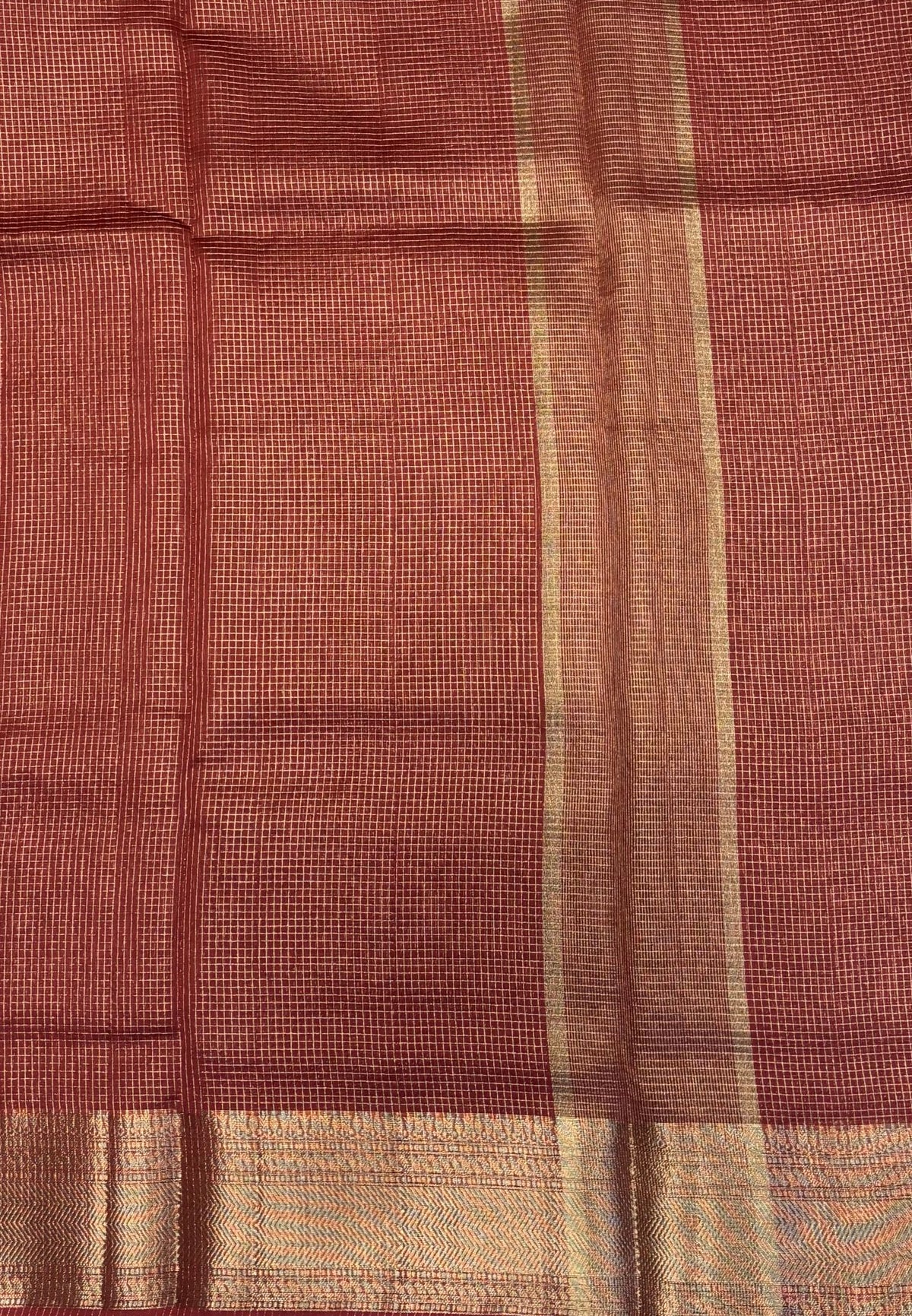 Mangalgiri Silk Saree-Muted Maroon in Fine Check Zari Border