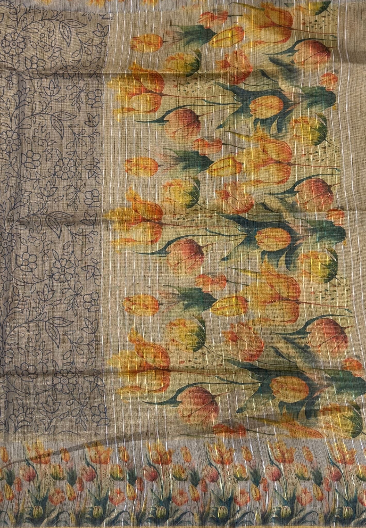 Tissue Saree-Lavender In Floral Tulip Printed Border