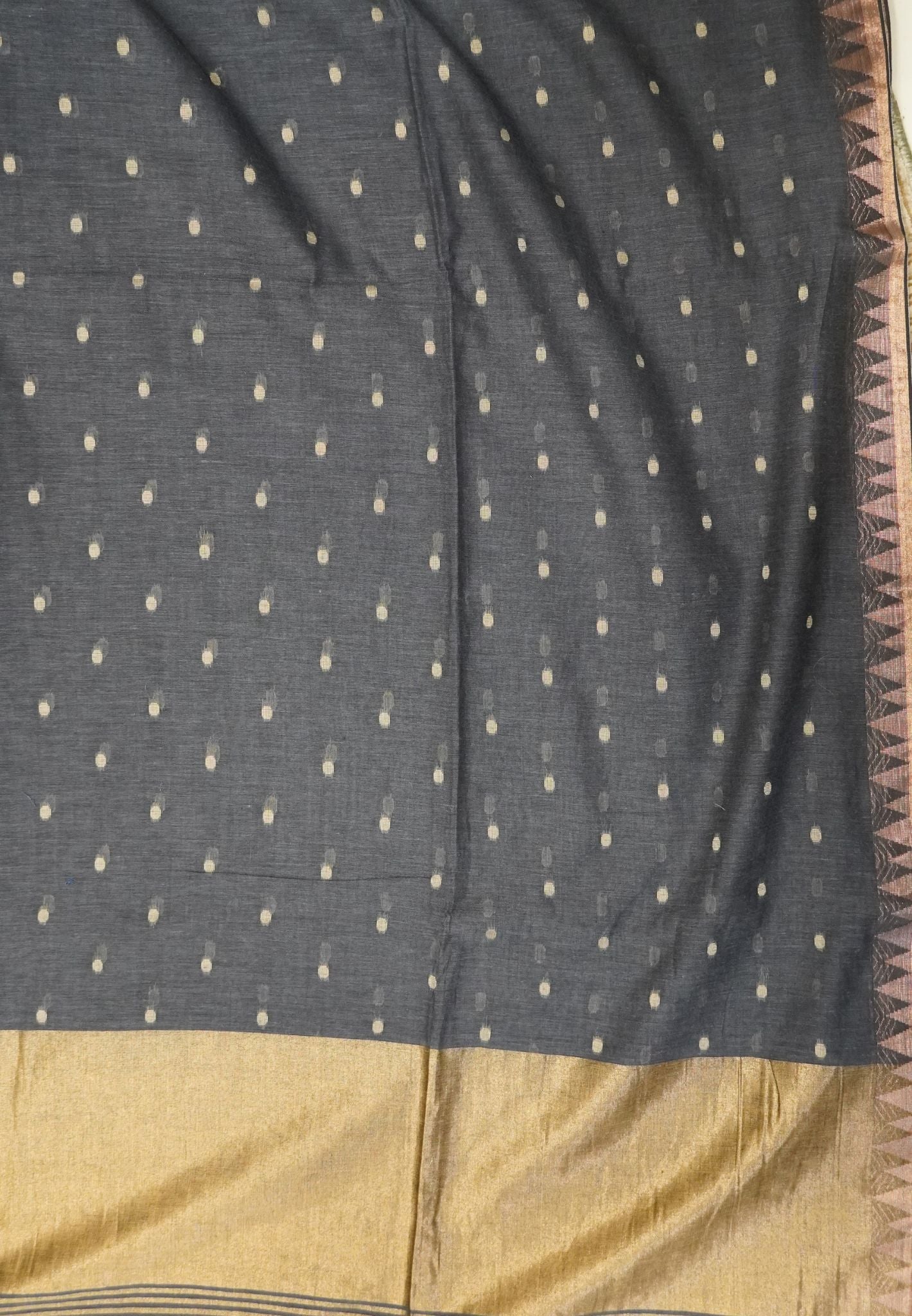 Handloom Cotton Saree-Greyish Blue With Delicate Woven Buttas