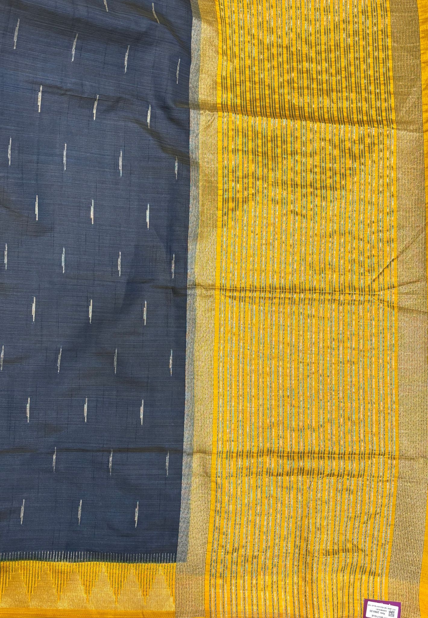 Semi Tussar Saree-Peacock Blue in Tower Pattern Border