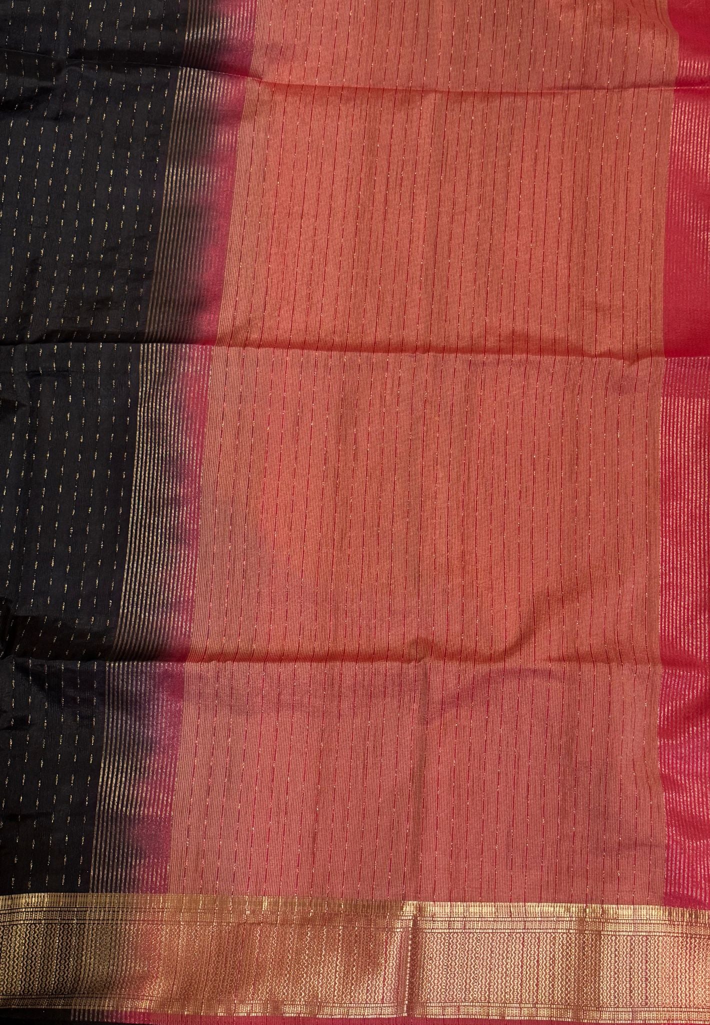 Semi Tussar Saree-Black with Zari Lines