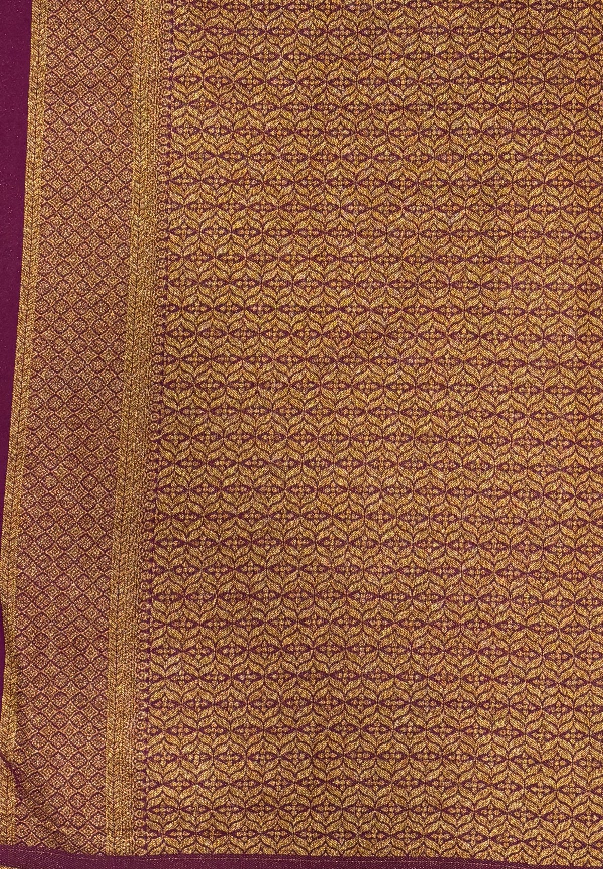 Banarasi Crepe Saree-Sandal in Mini Zari Butta with Retepet Border