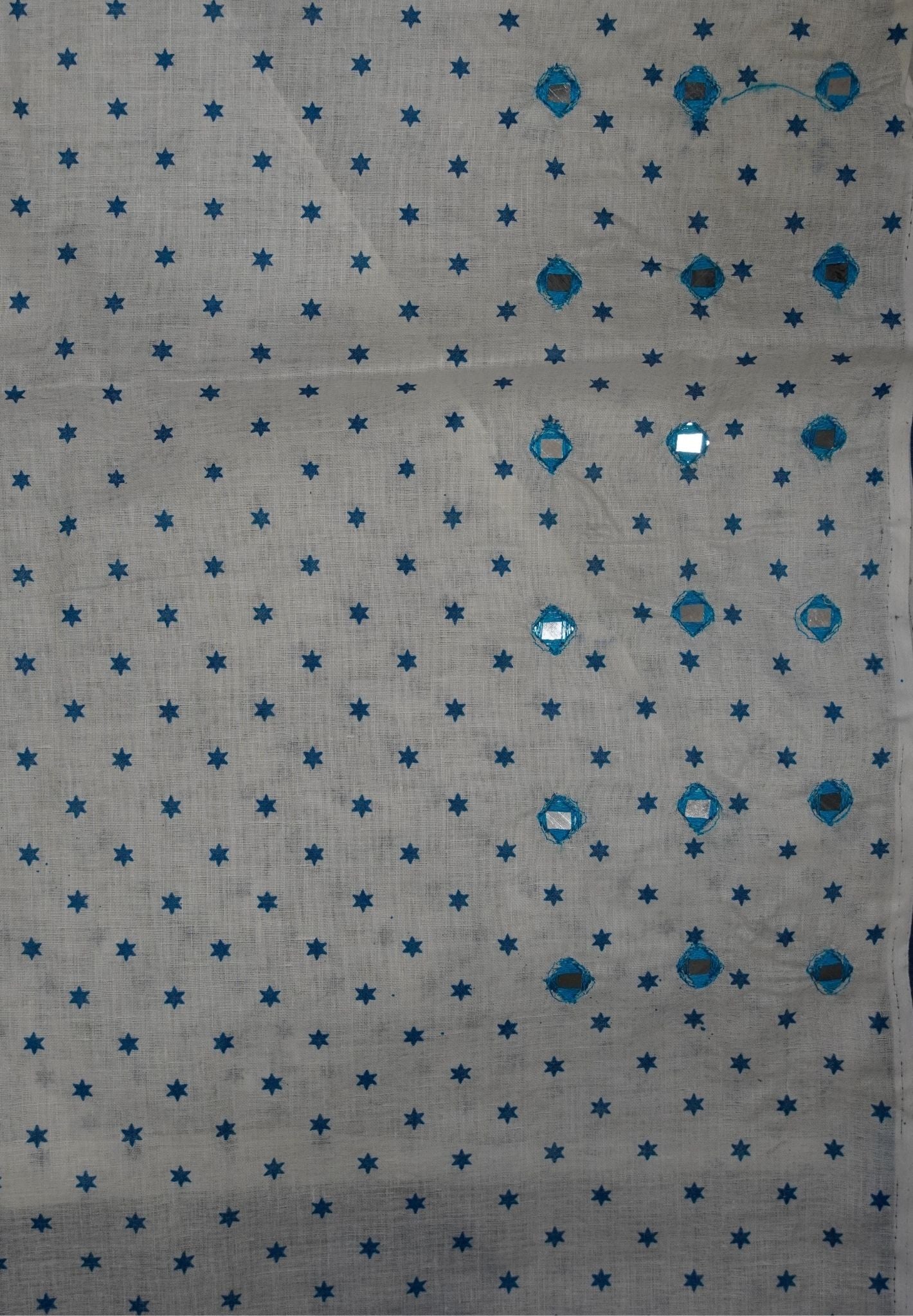 Supernet Kota Cotton Saree-Sky blue with Mirror Work