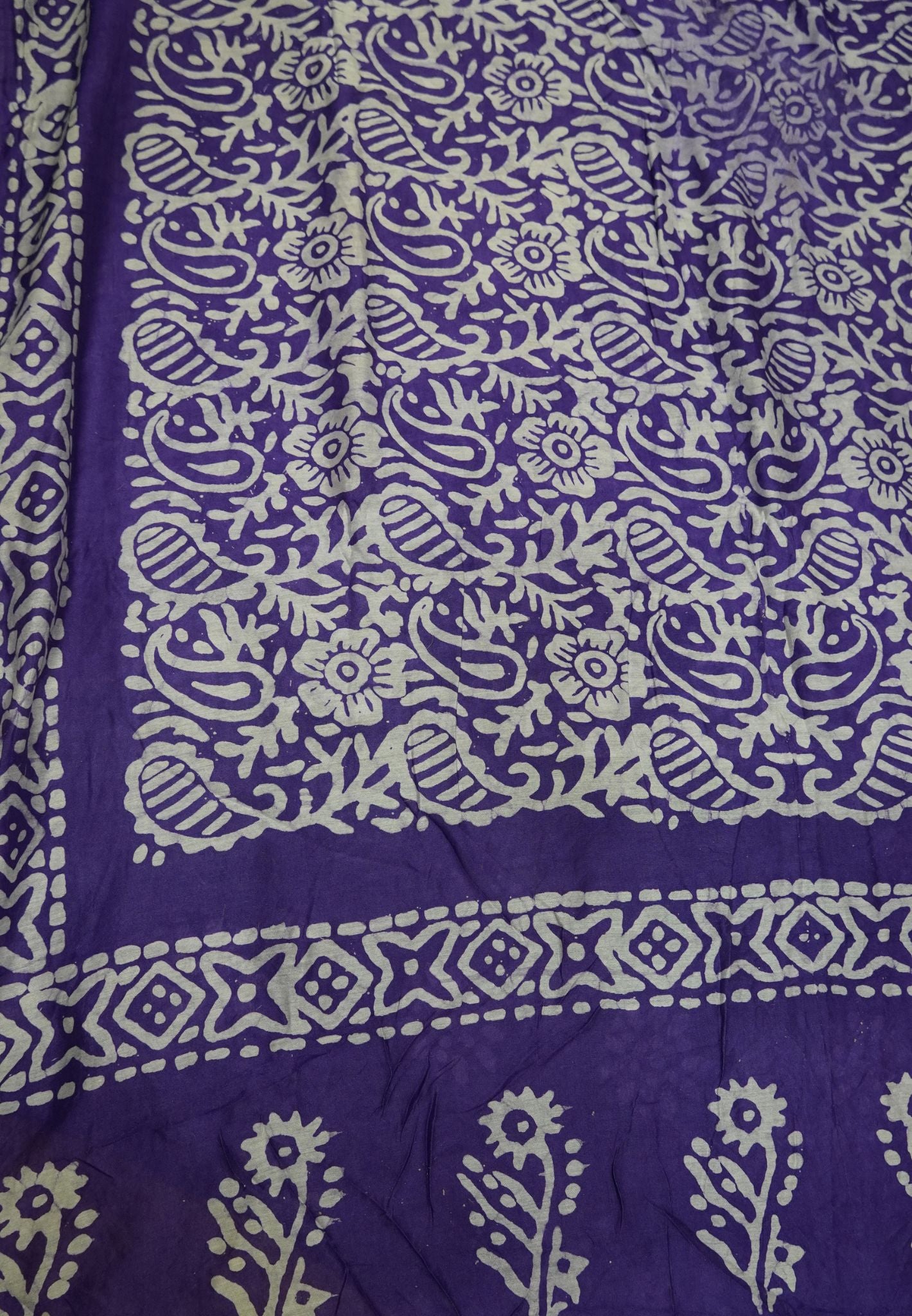 Cotton Saree-Violet with Batik Print