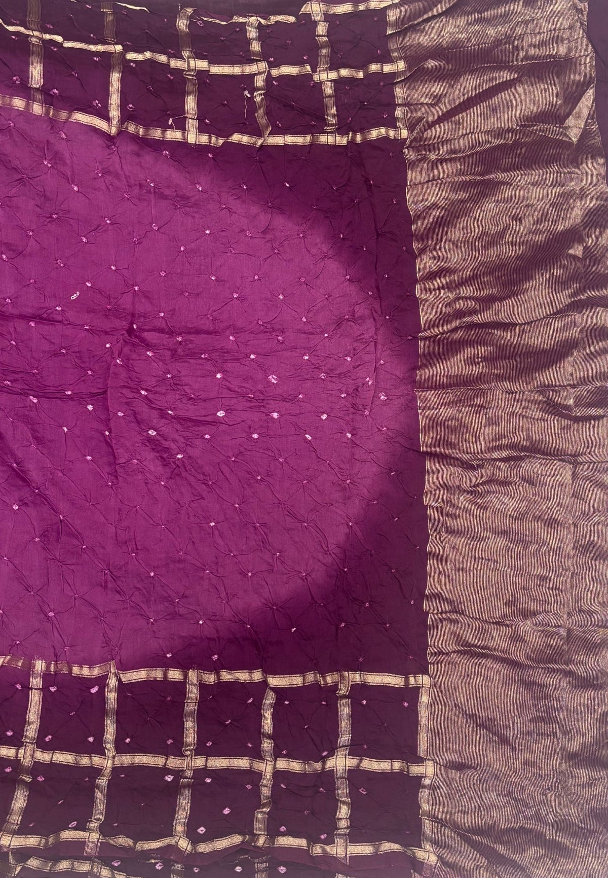 Banarasi Bandeji Saree-Wine in Zari Checks Border